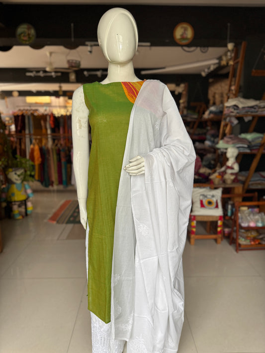 White cotton chikankari hand embroidery dupatta