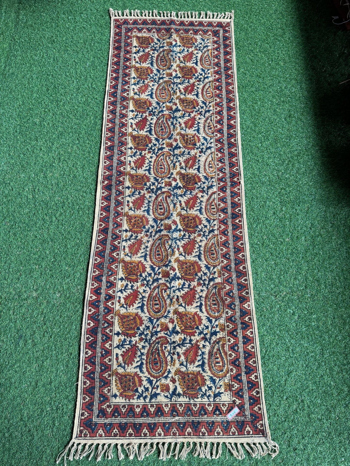 2 x 6 feet cotton Kalamkari hand block printed runner carpet / durrie
