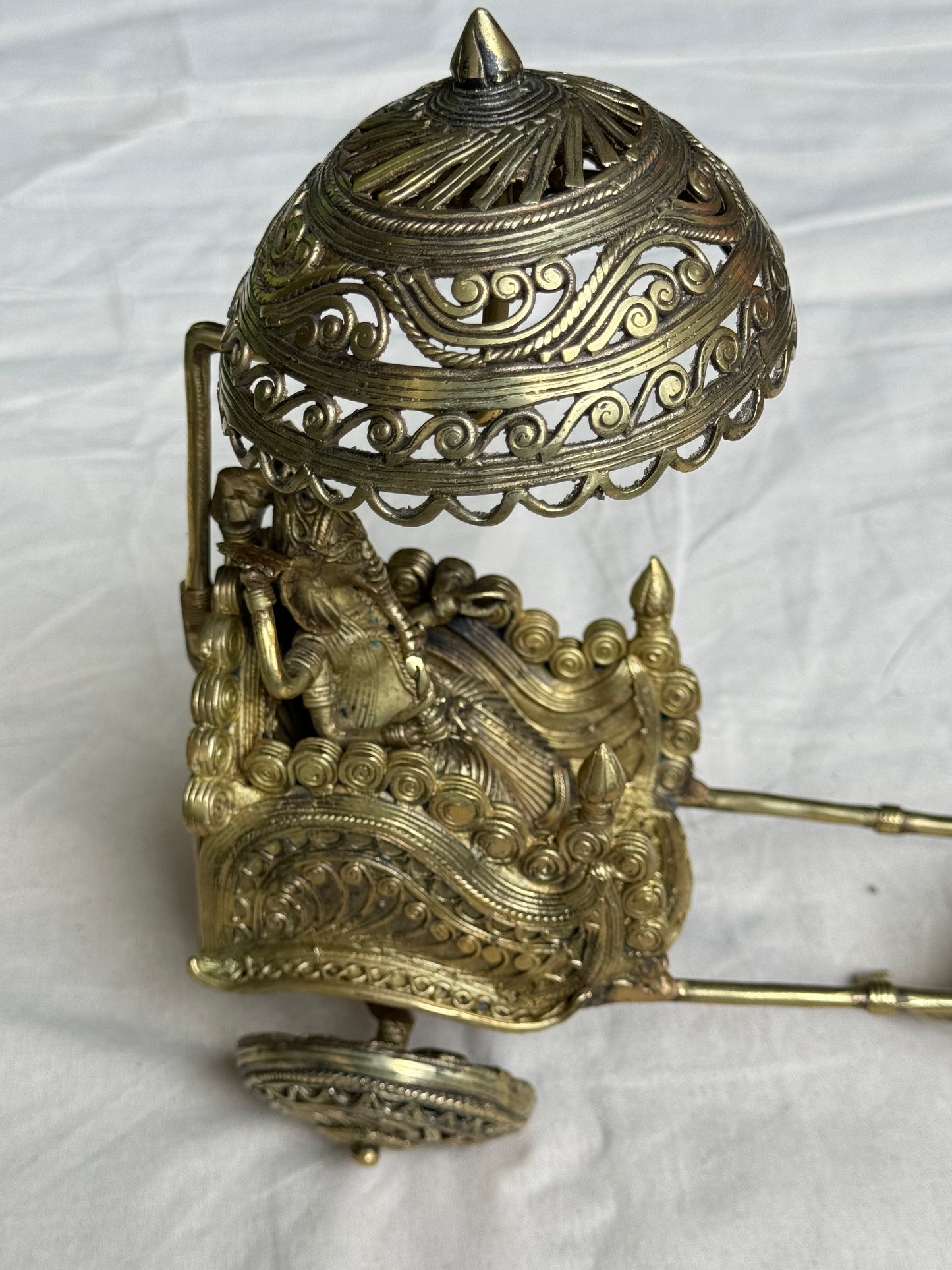 Ganesha on a rath/ chariot pulled by mooshika - brass dokra hand crafted decor