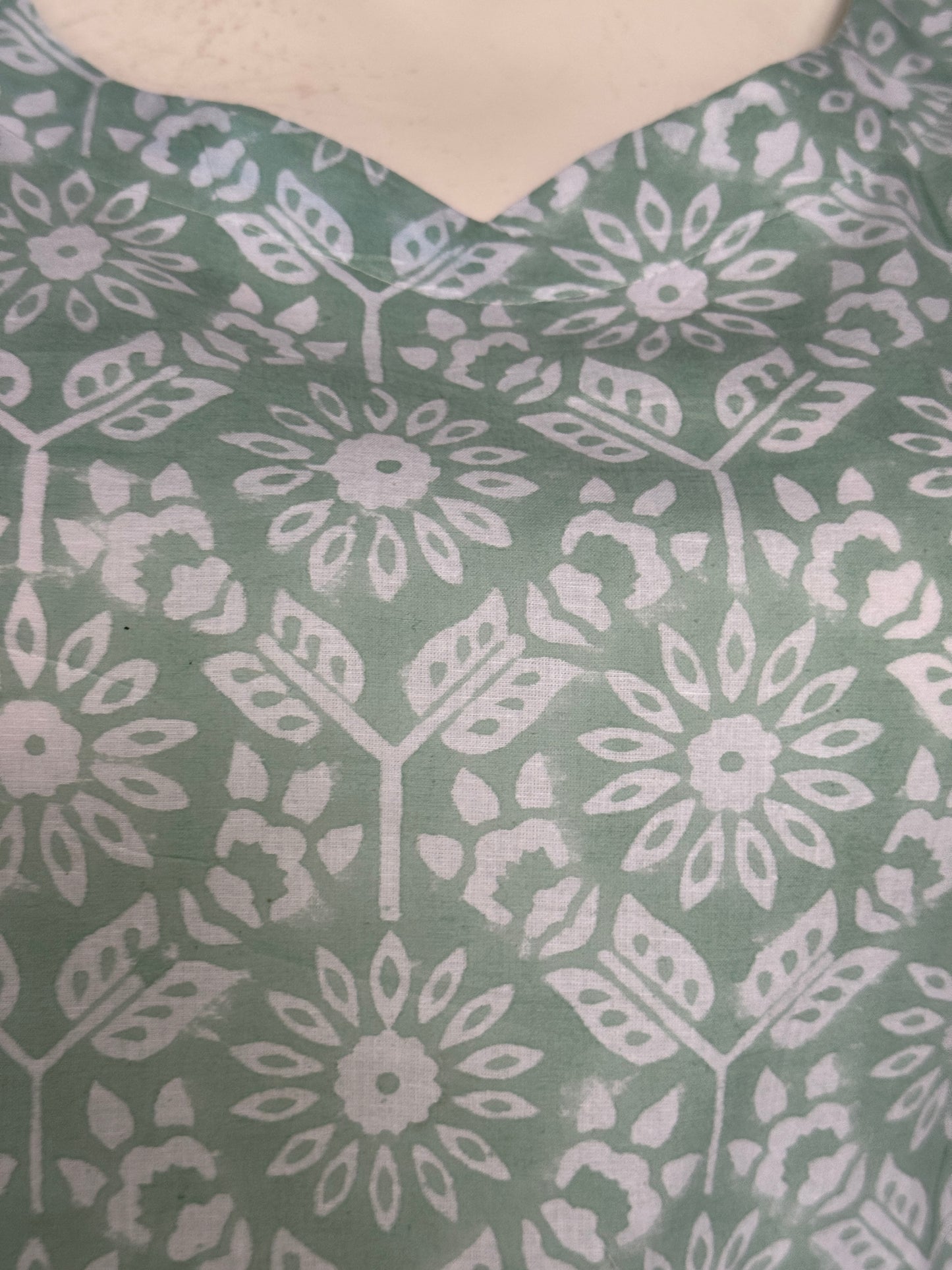 Pastel green floral hand block print cotton top
