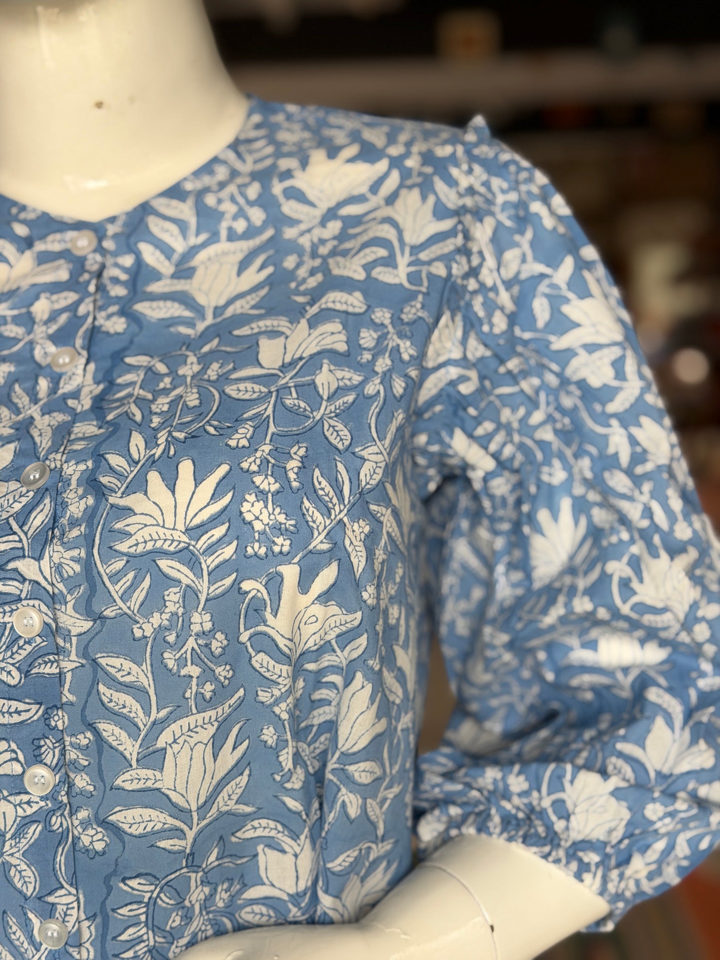Blue floral cotton top - hand block printed crop top