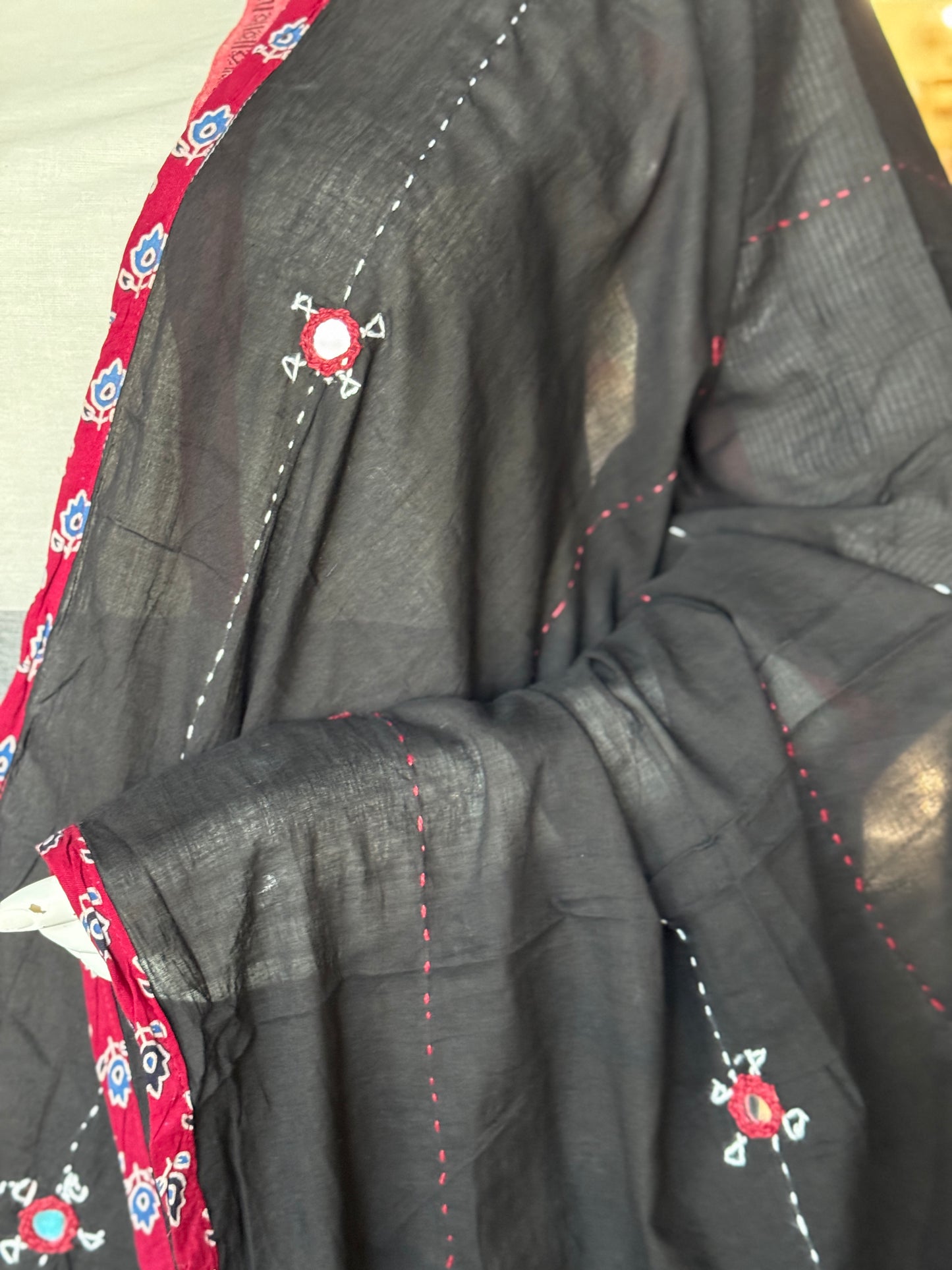 Appliq n hand embroidered mirror work cotton dupatta - click to see multiple designs