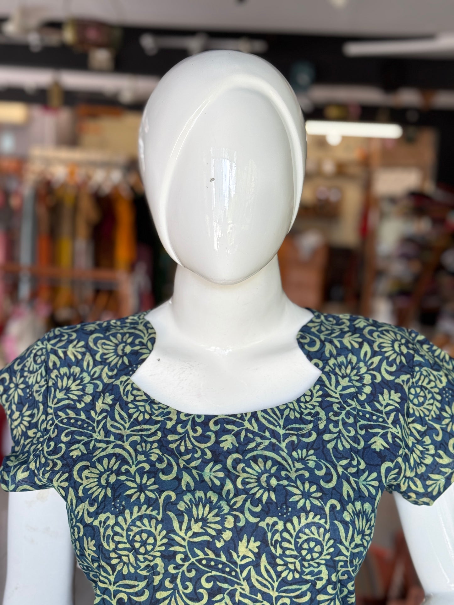 Indigo Ajrakh hand block print straight cut cotton kurti