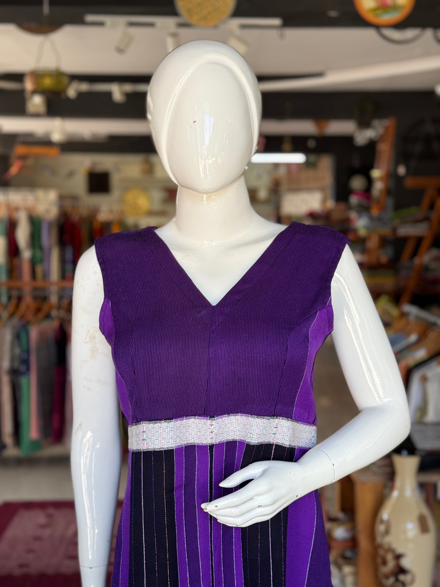 Violet Cotton stripes Arunachal handloom cotton sleeveless dress