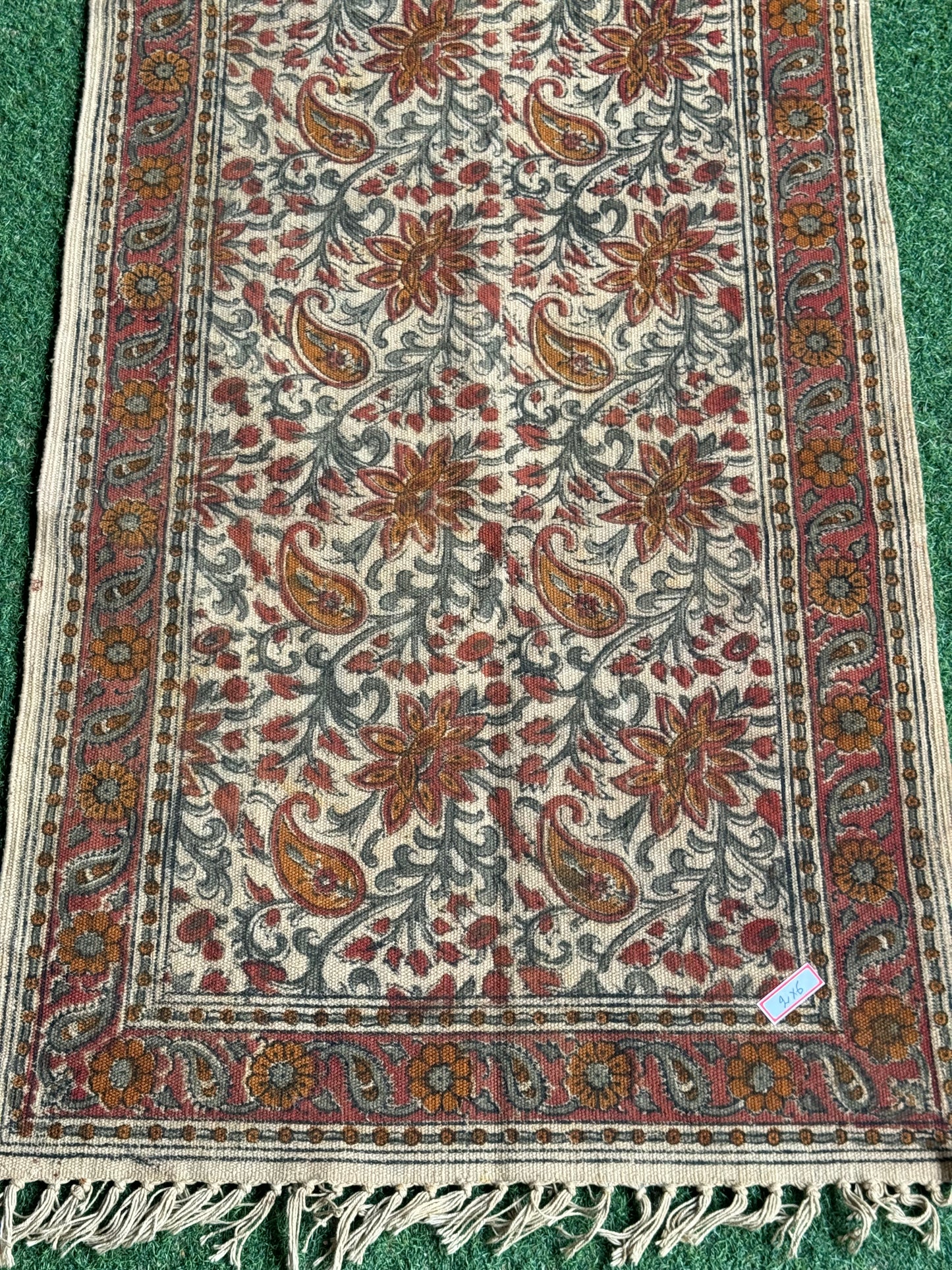 2 x 6 feet cotton Kalamkari hand block printed runner carpet / durrie