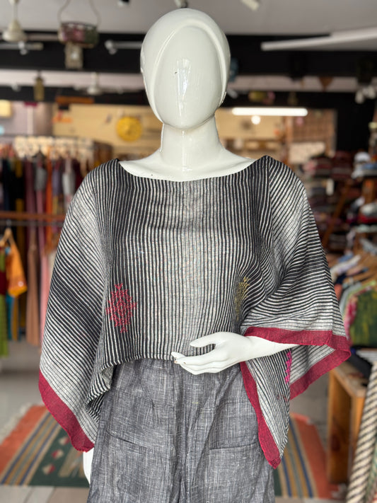 Black and grey handwoven kala cotton kaftan crop top / blouse