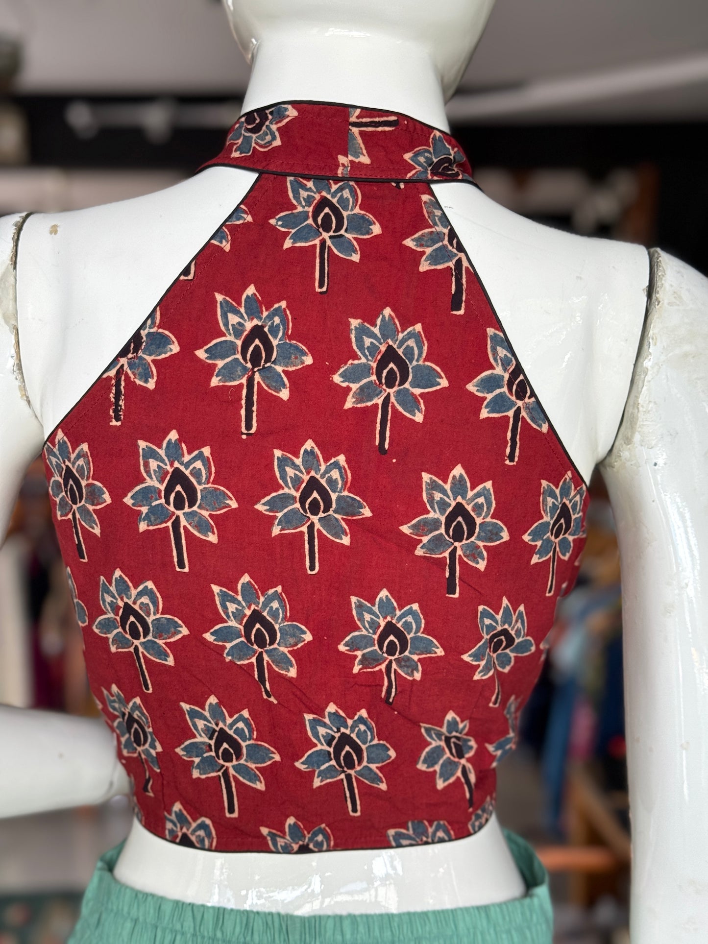 Ajrakh hand block printed cotton halter neck blouse - multiple designs available
