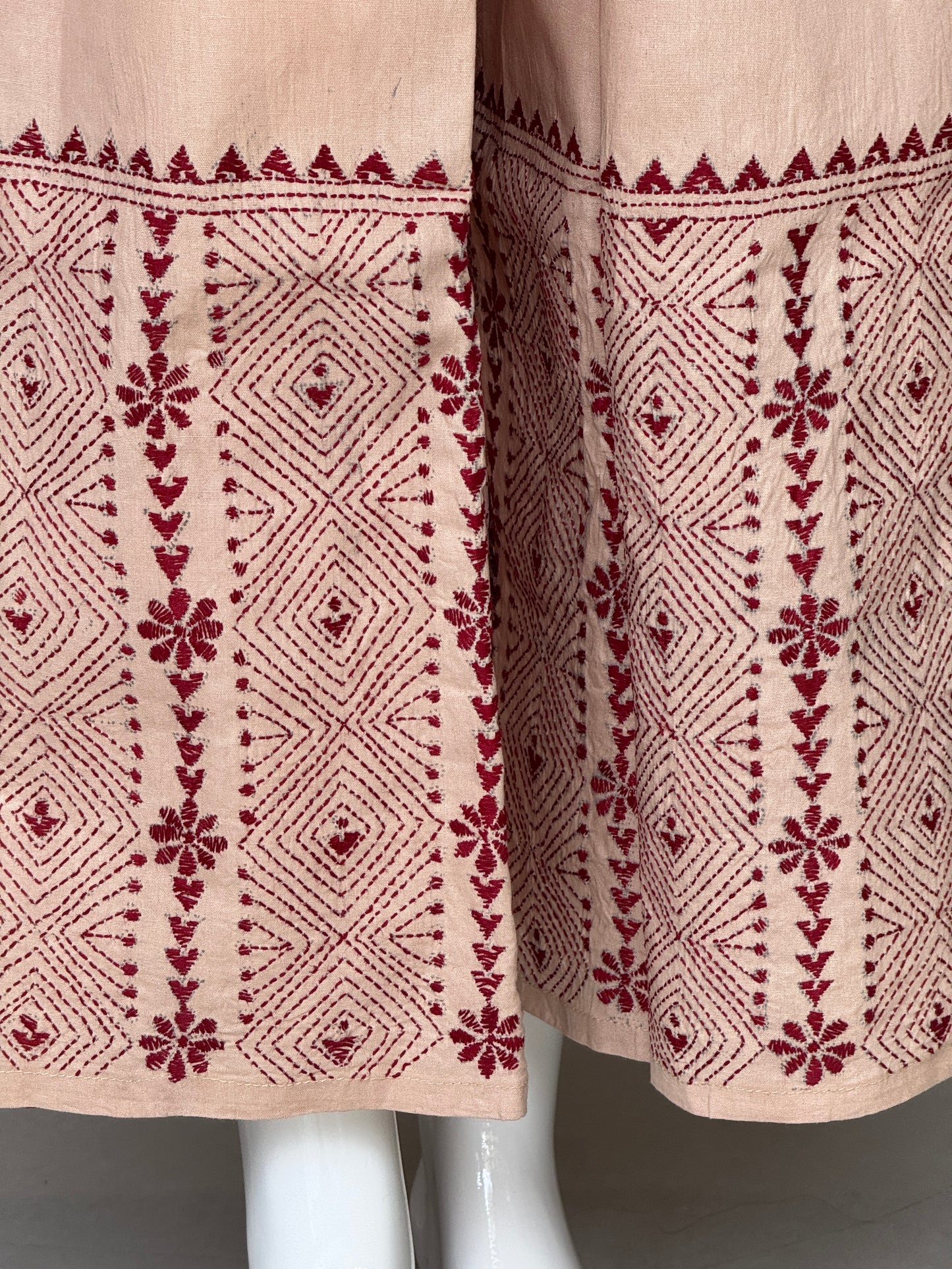 Kantha hand embroidered cotton poplin free size plazo with front pocket