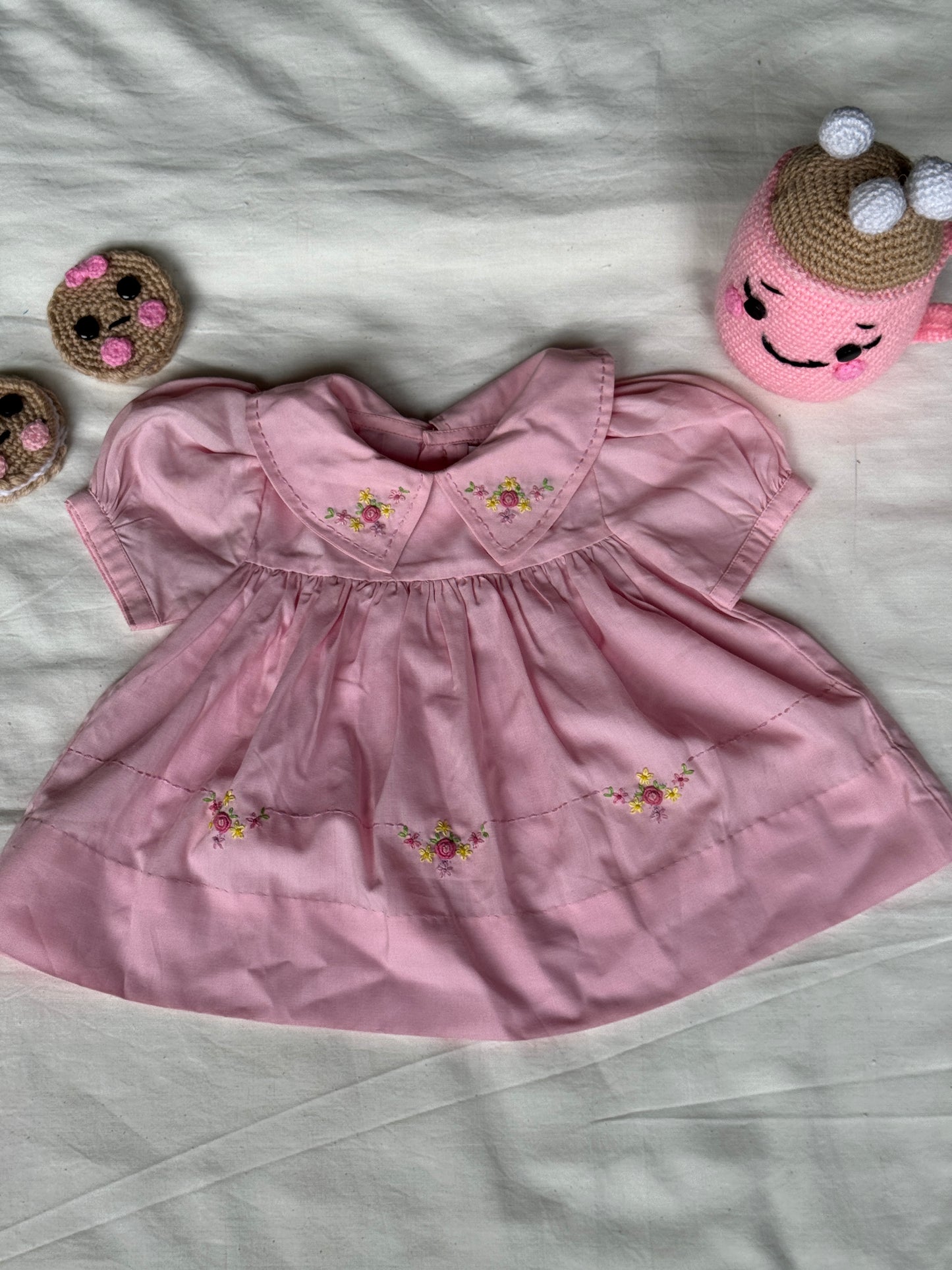 Light pink hand embroidered soft cotton frock for little girls