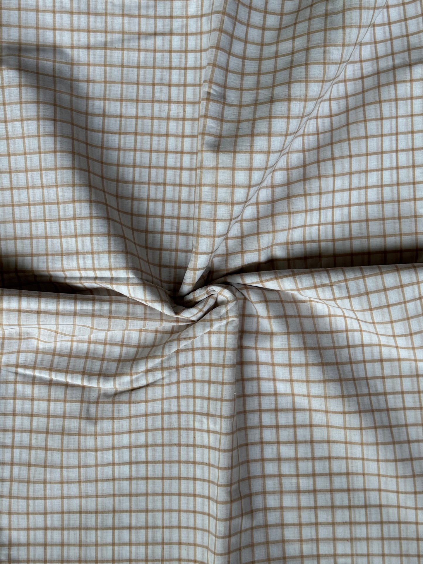 White n brown checks handloom cotton fabric - big 52 inch panna in 100s cotton