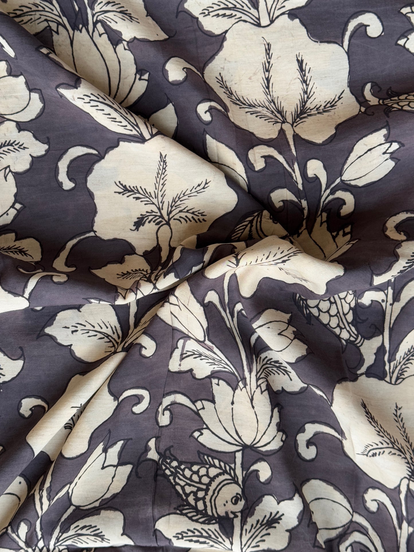 Pen Kalamkari hand painted Bangalore silk fabric