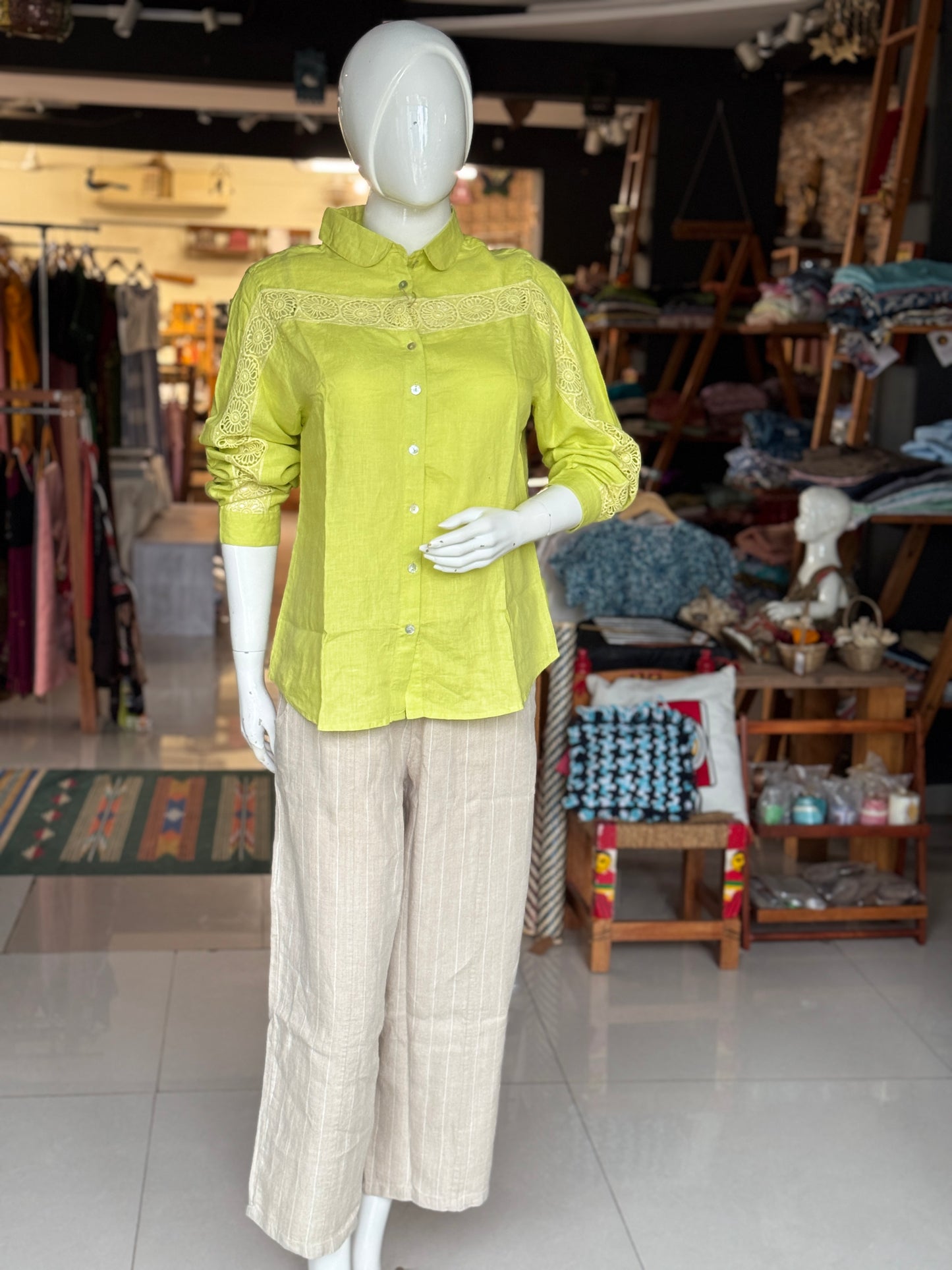 Linen handwoven straight ankle length relaxed fit pants for women