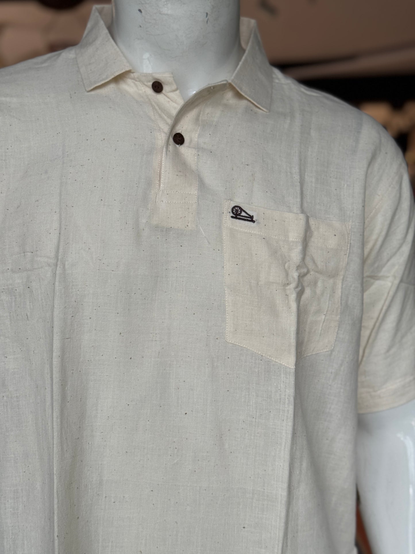Kora off white Freedom fabric tees - hand spun, hand woven cotton mens t-shirt