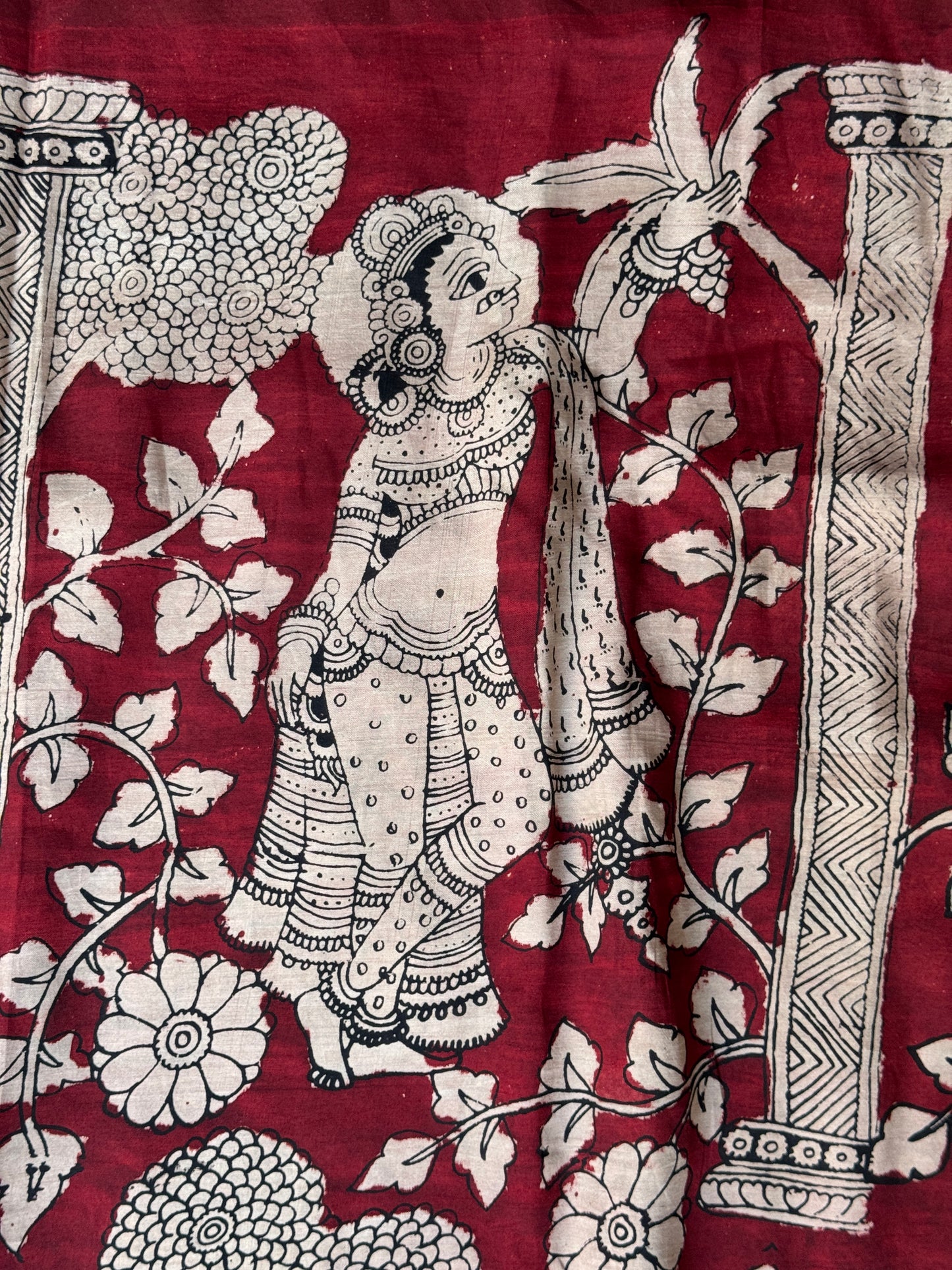 Pen Kalamkari hand painted Chennuri silk fabric - multiple designs available