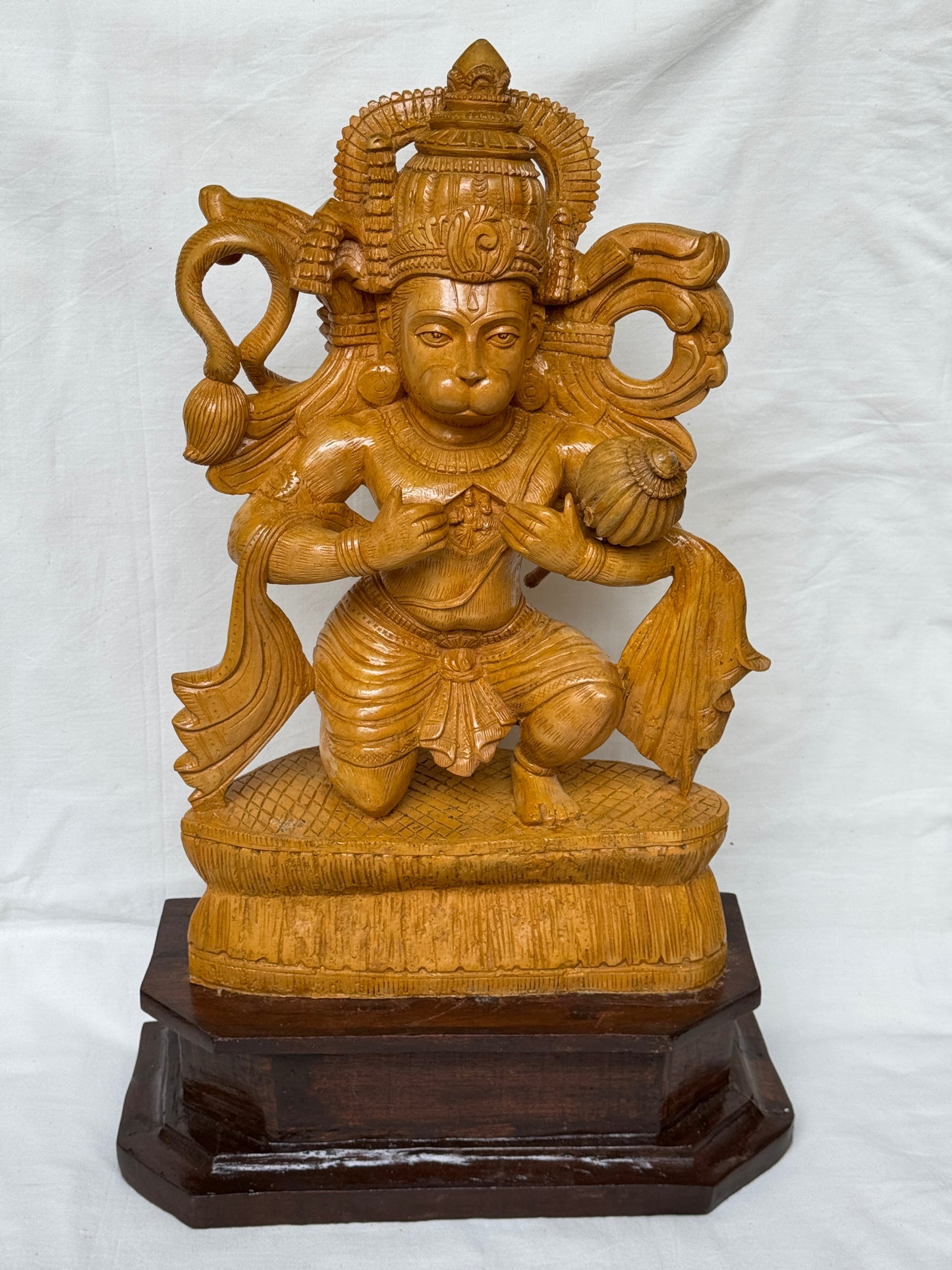 Hanuman ji  statue revealing Lord Rama and Sita ma in his chest - hand carved white wood