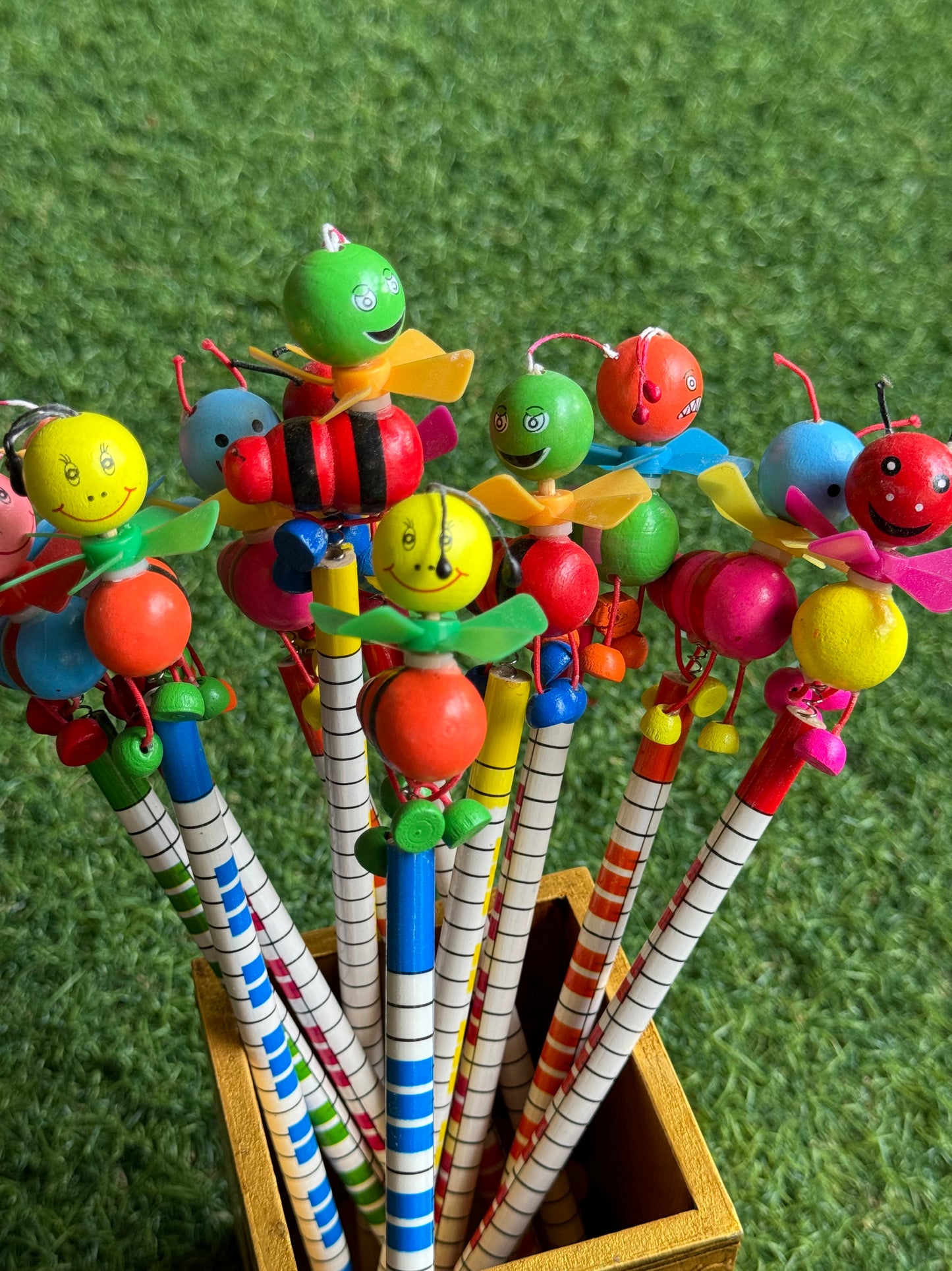 Cute Pencils with wooden animal spring top with fan