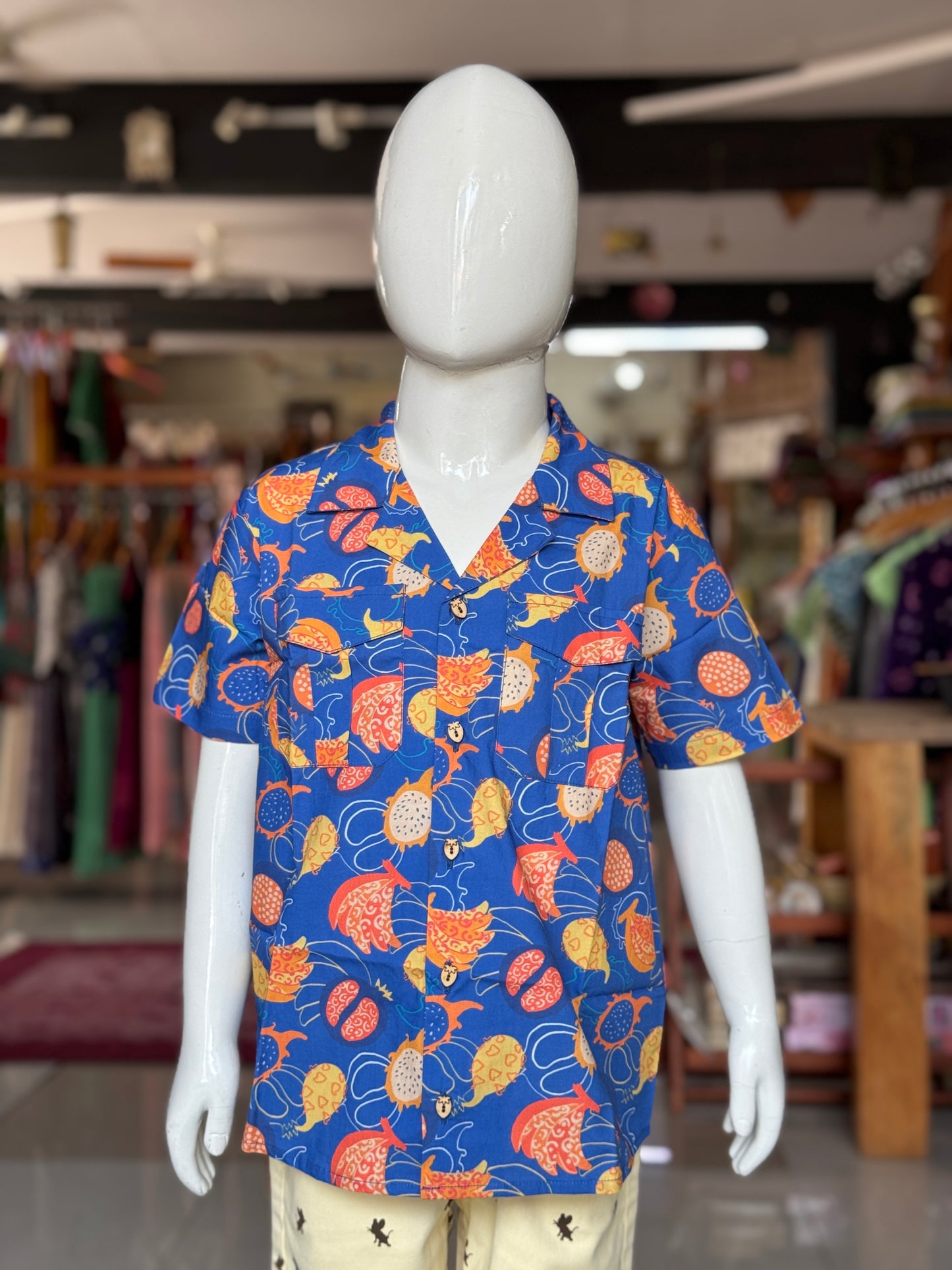 Fun digital print cotton half sleeves shirt for boys