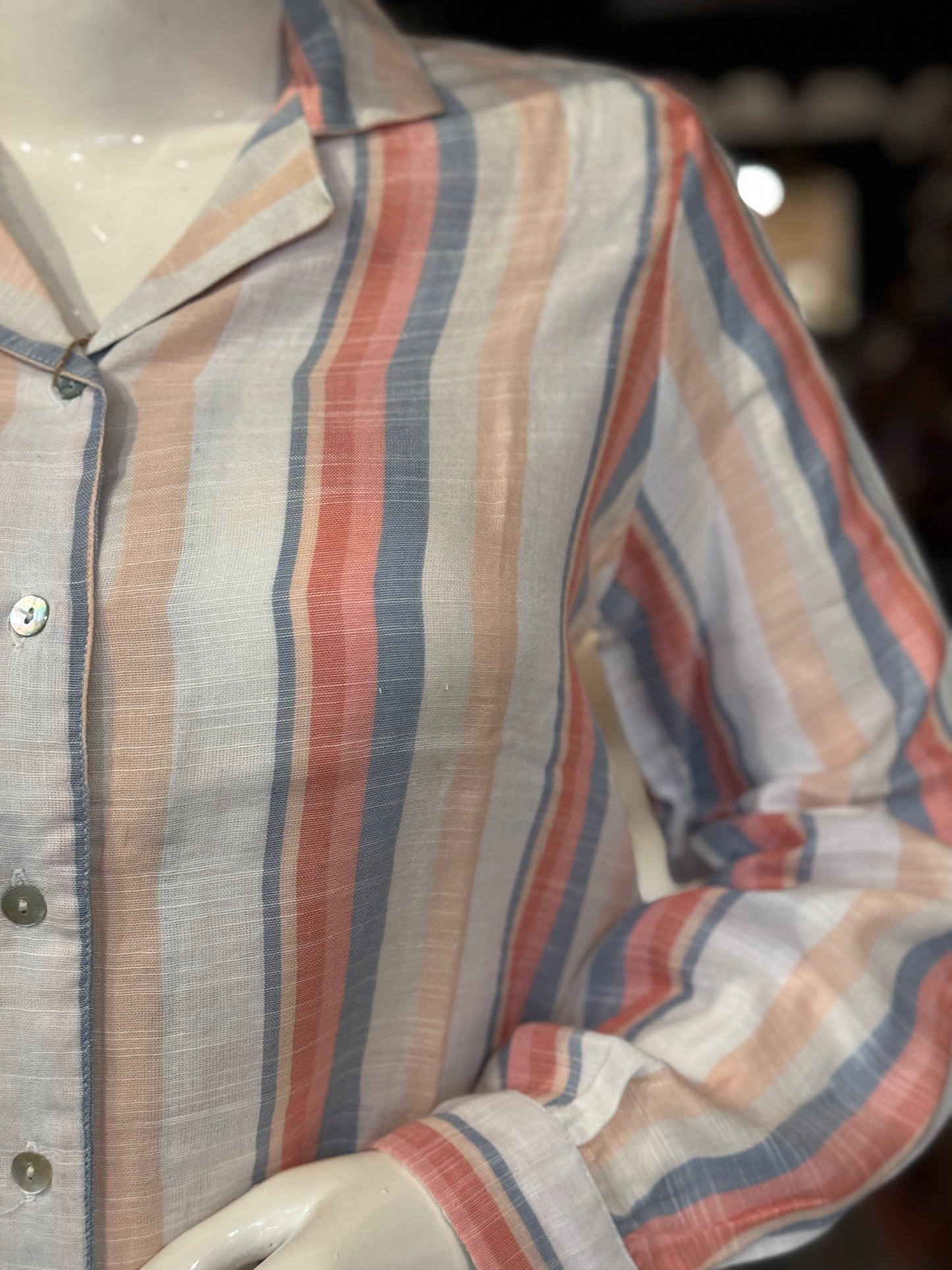 White peach pink stripes soft cotton shirt for women