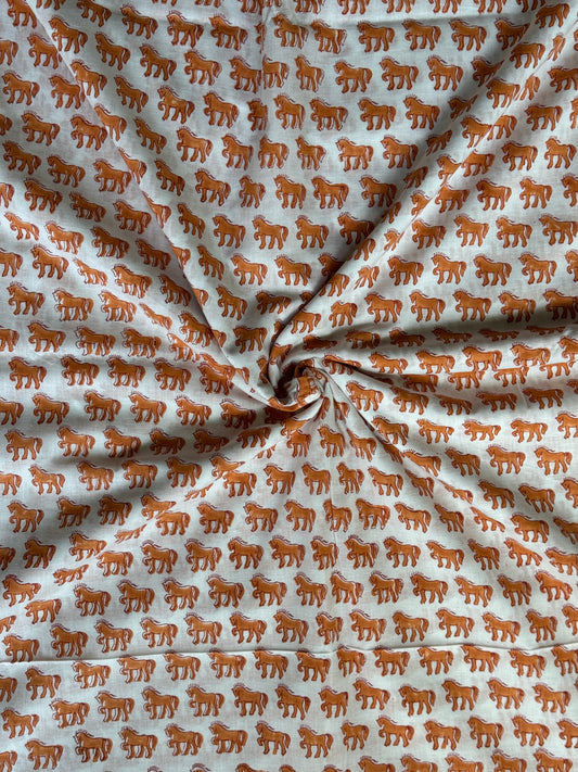 White hand block printed soft cotton fabric with different prints