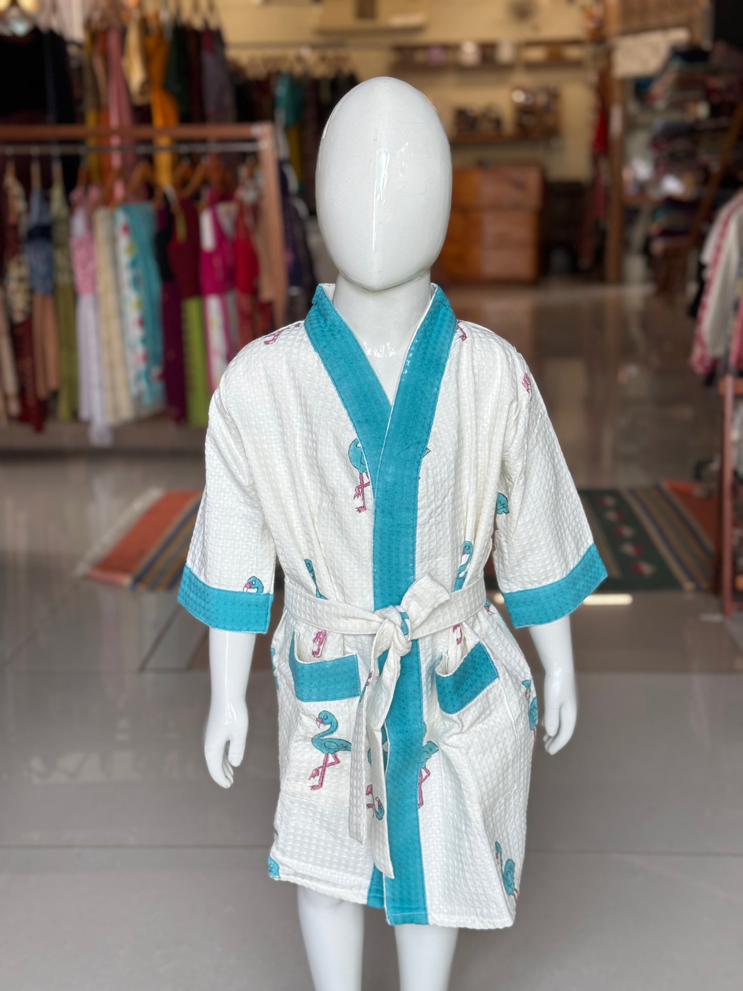 Bath robe / swim suit cover up for children - hand block printed waffle cotton - multiple prints and sizes