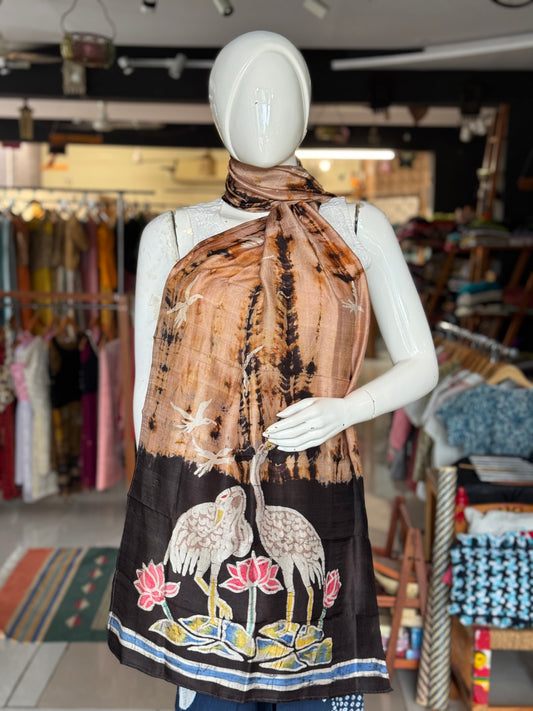 Mulberry silk soft hand painted batik stole - multiple designs available