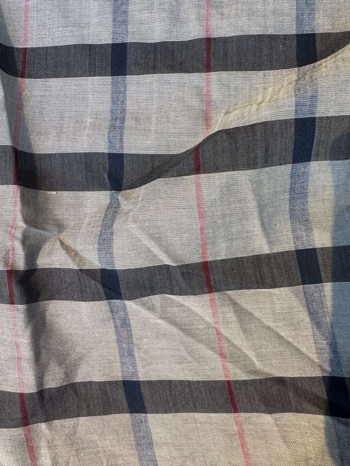 Grey black and red checks soft pure cotton handwoven fabric