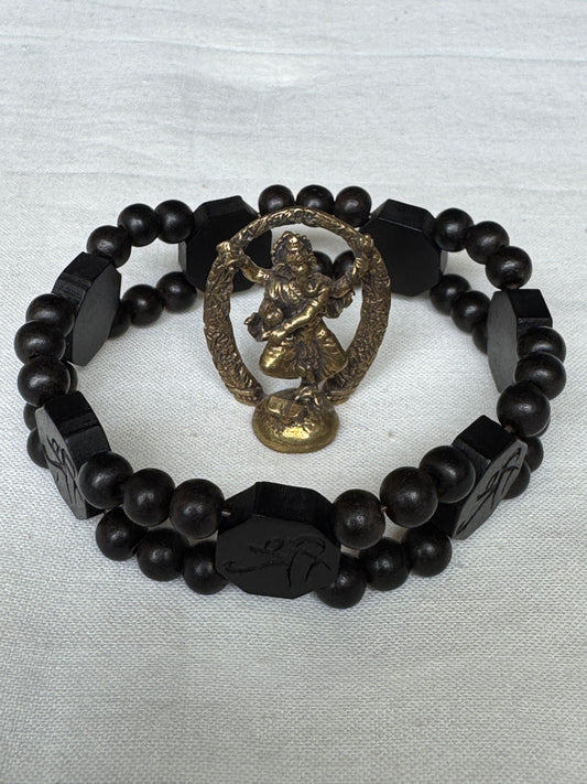 Shri - Black Wooden beads handcrafted bracelet - free size, with elastic