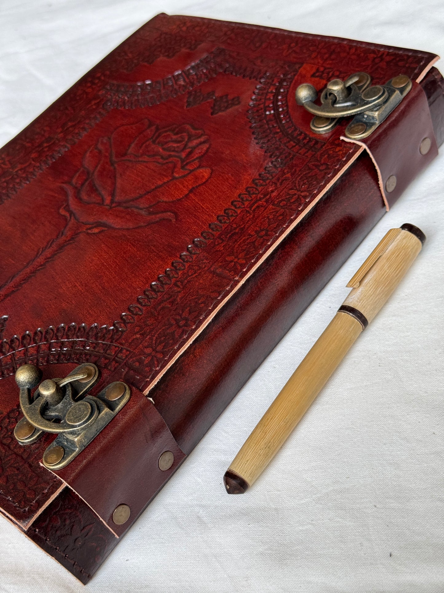 Deckle edged Leather embossed handcrafted notebook with thick handmade papers - 10 x 7 in