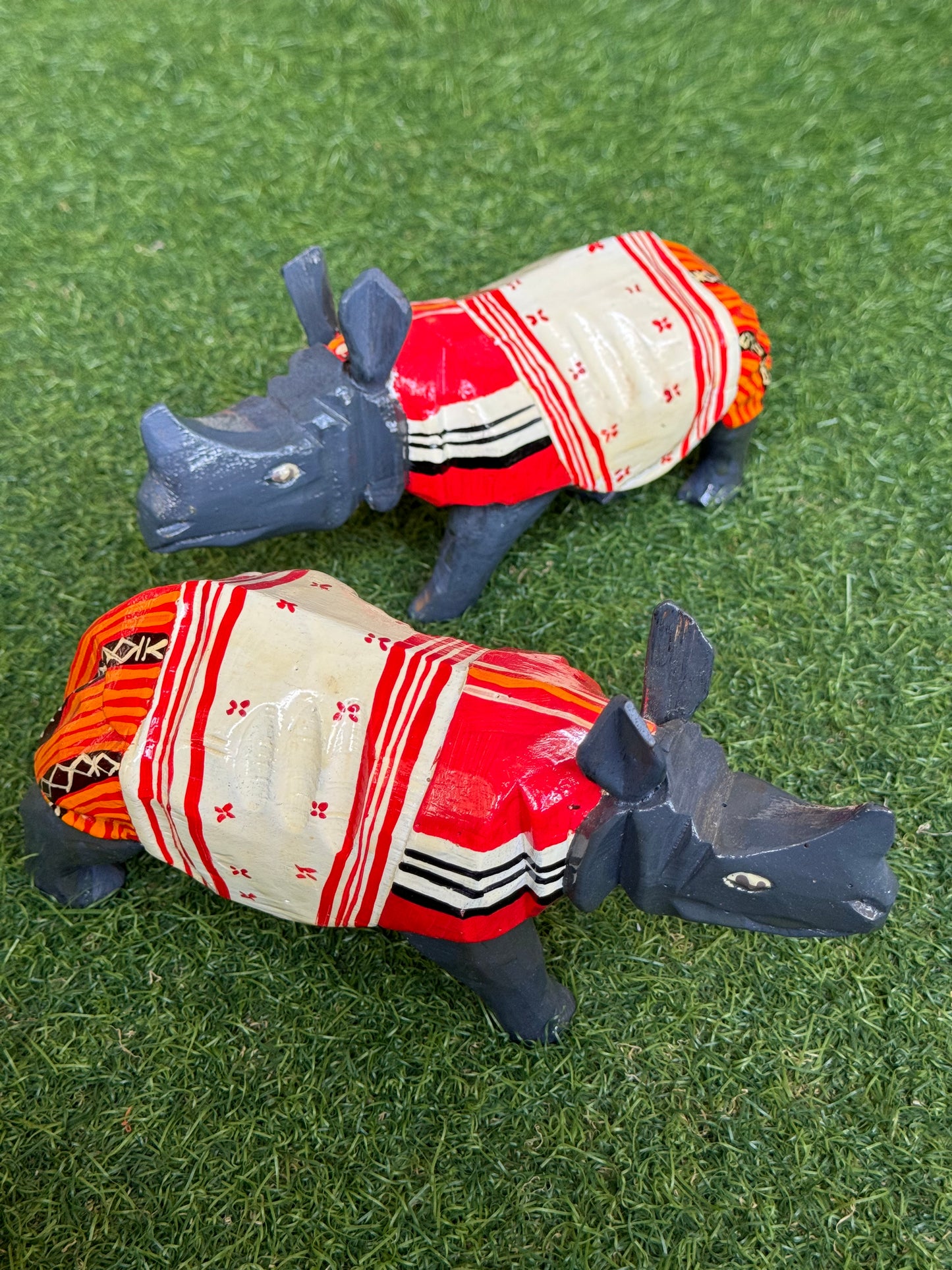 Wooden sculpted and painted rhinoceros from Northeast India
