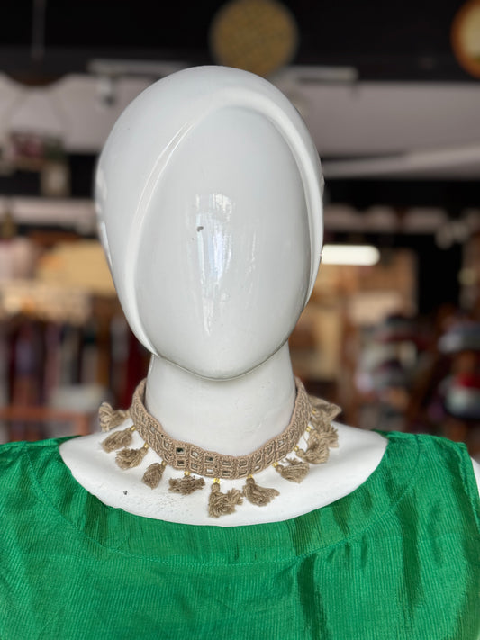 Beige mirror work hand embroidered choker