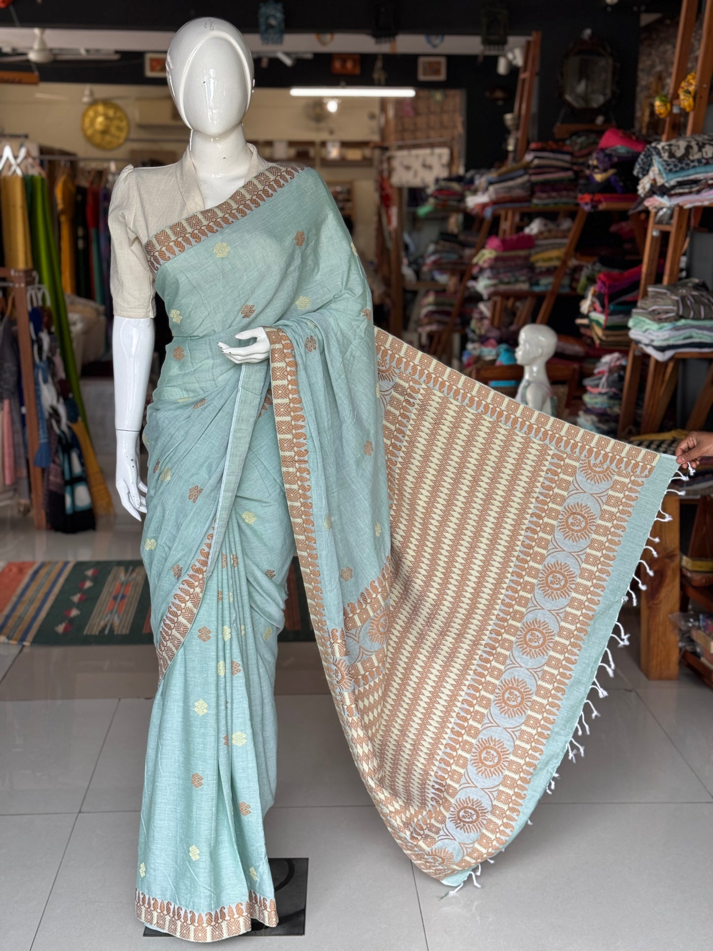 Pastel tone Assam handloom soft cotton saree