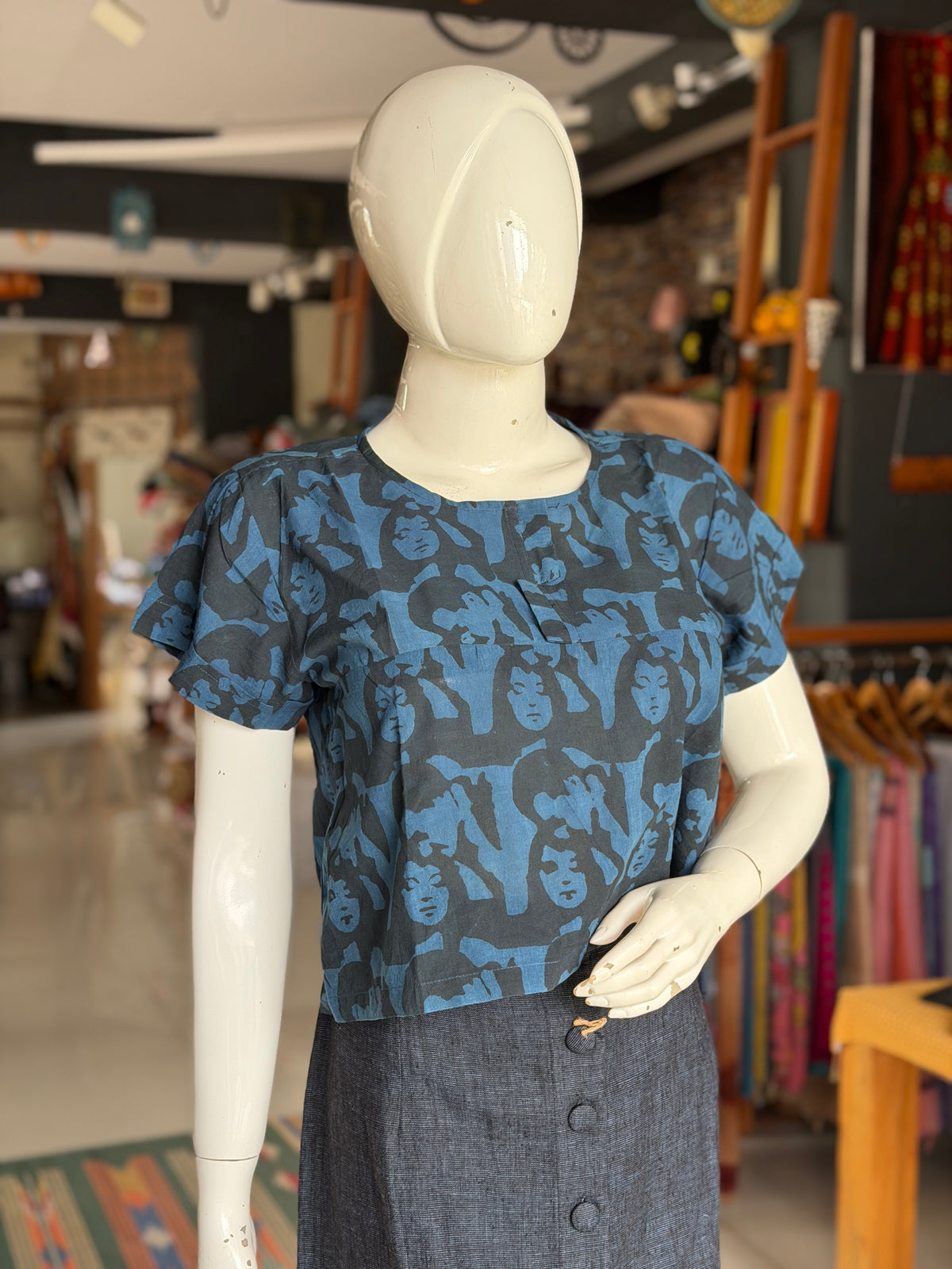 Guru Dutt’s Pyaasa film iconic print women’s top - natural dye, hand block printed cotton
