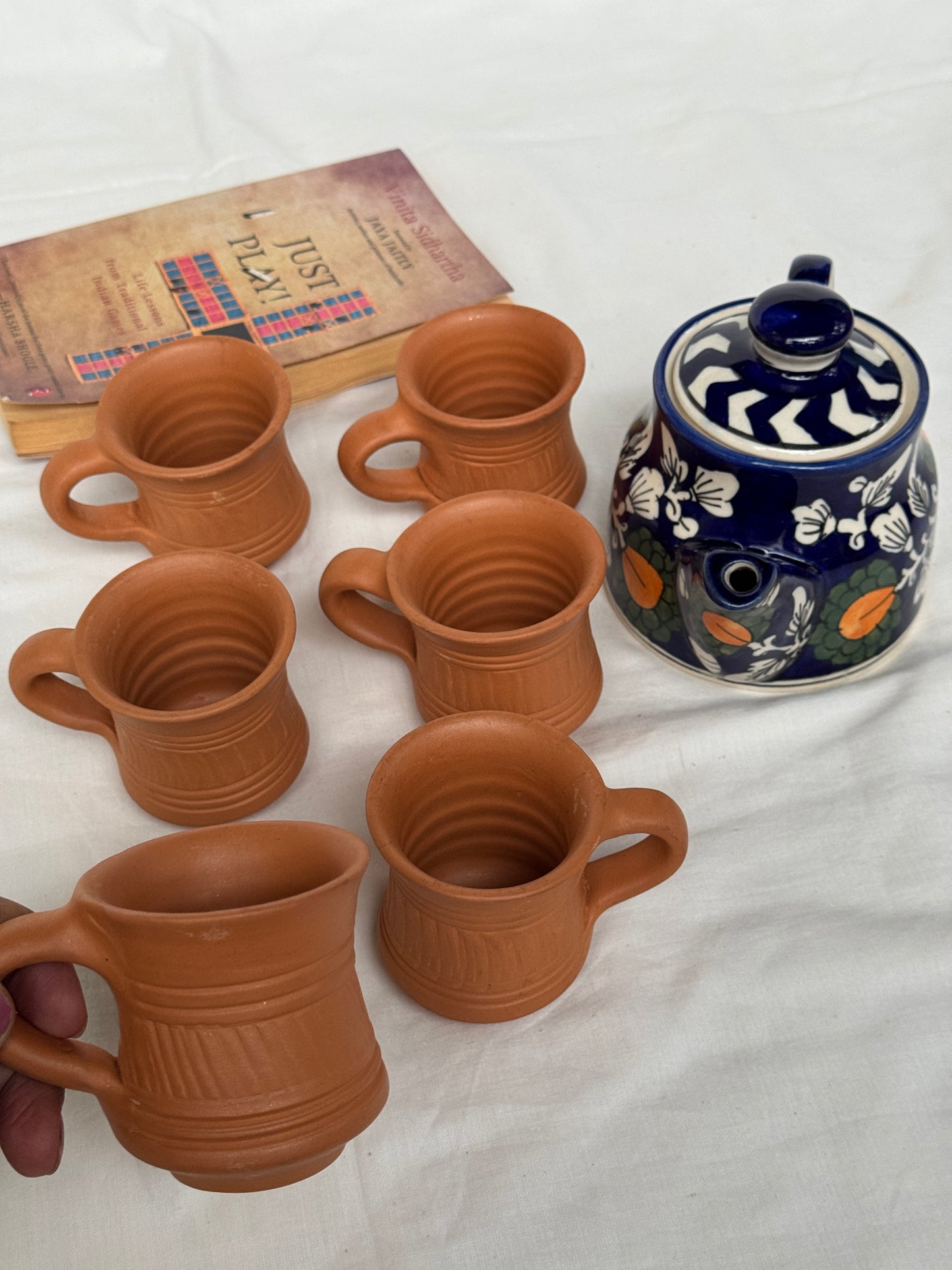Clay tea cups - 6 pieces set - design options available