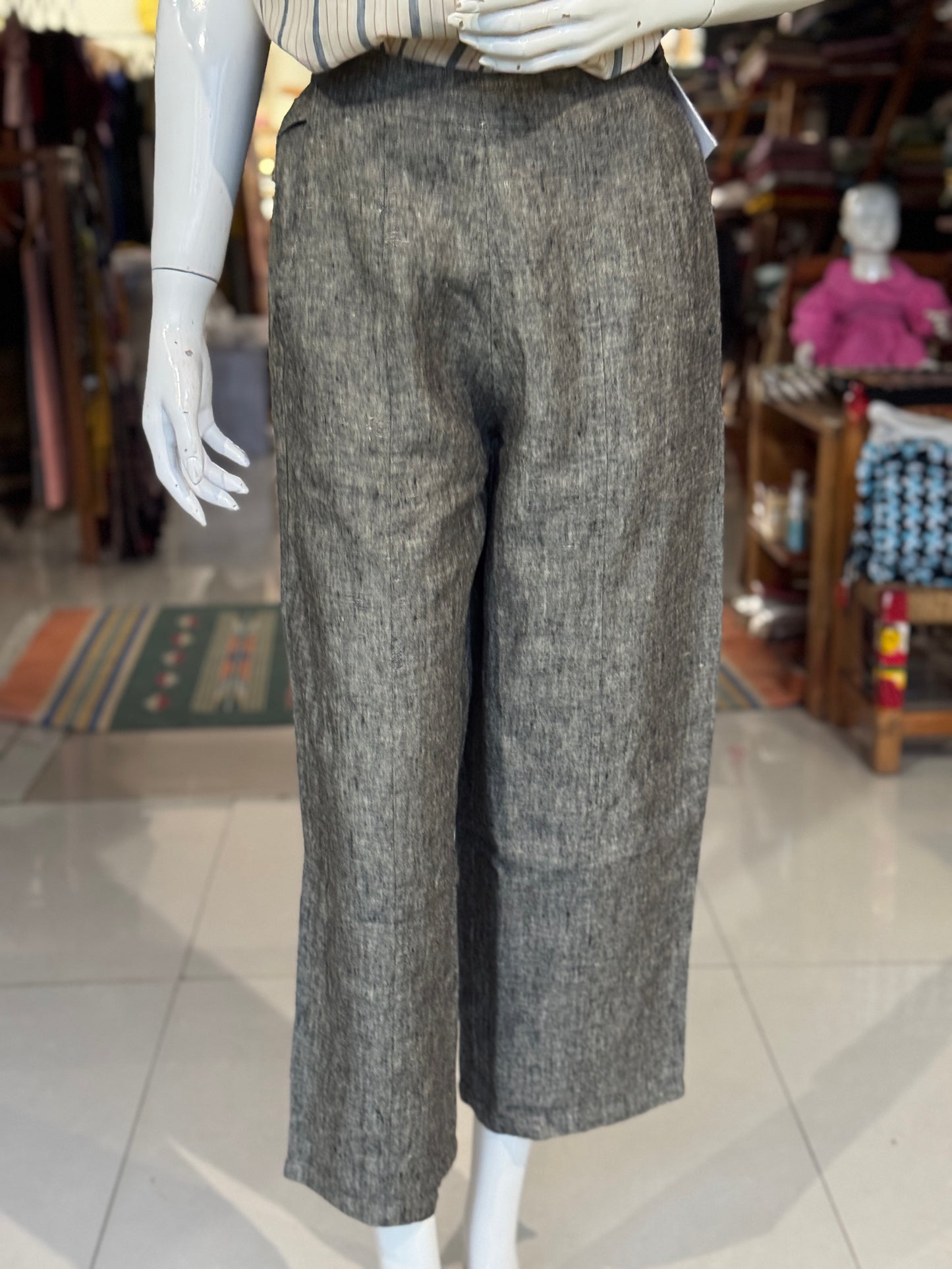 Bluish grey linen handwoven trousers for women