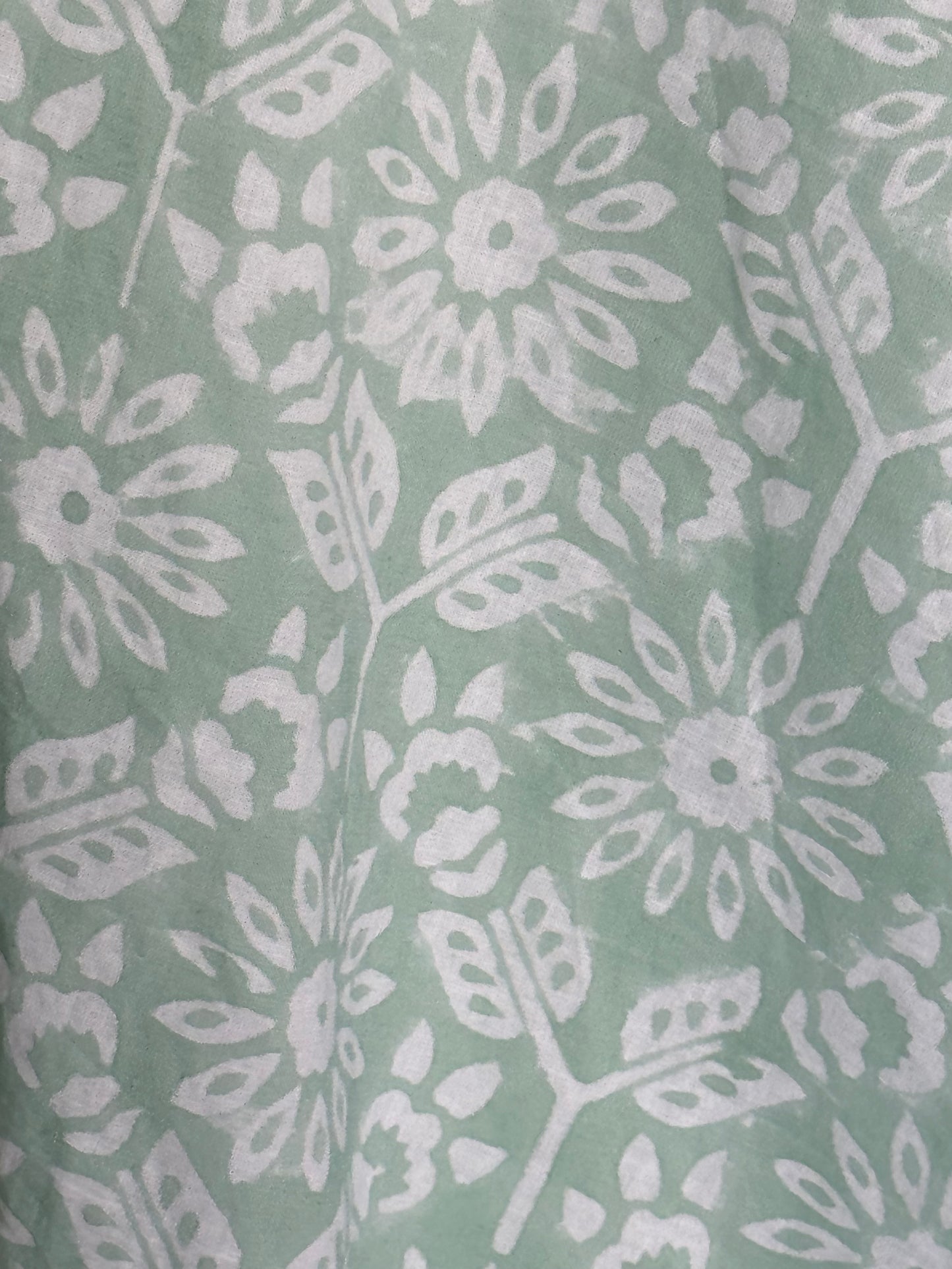 Sea Green floral hand block printed cotton dress with neck detailing