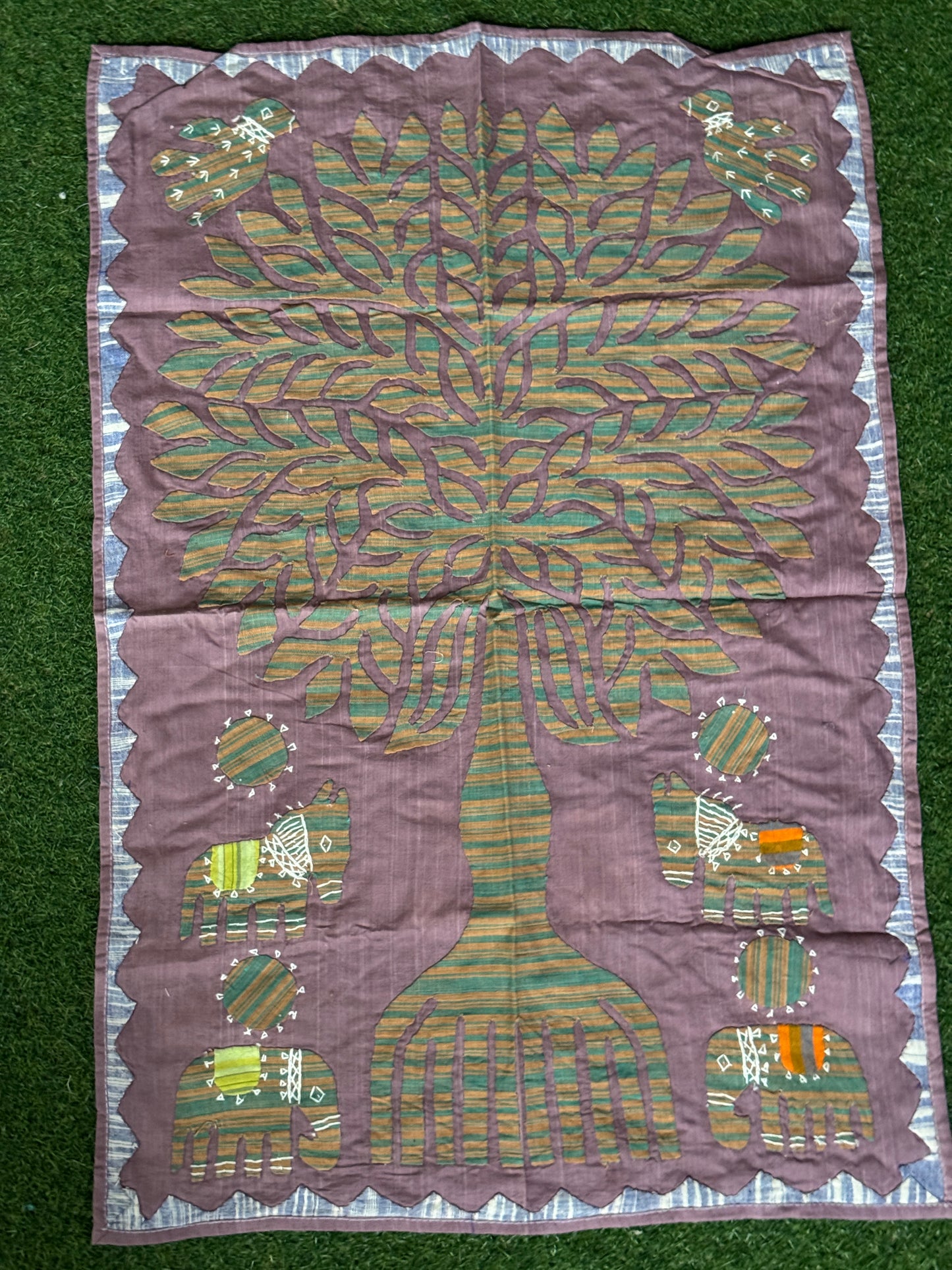 Applique work wall panel handcrafted in handwoven cotton - tree, horses and elephants - click to see color options