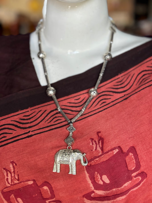 Oxidised necklace with Elephant pendant and Earrings