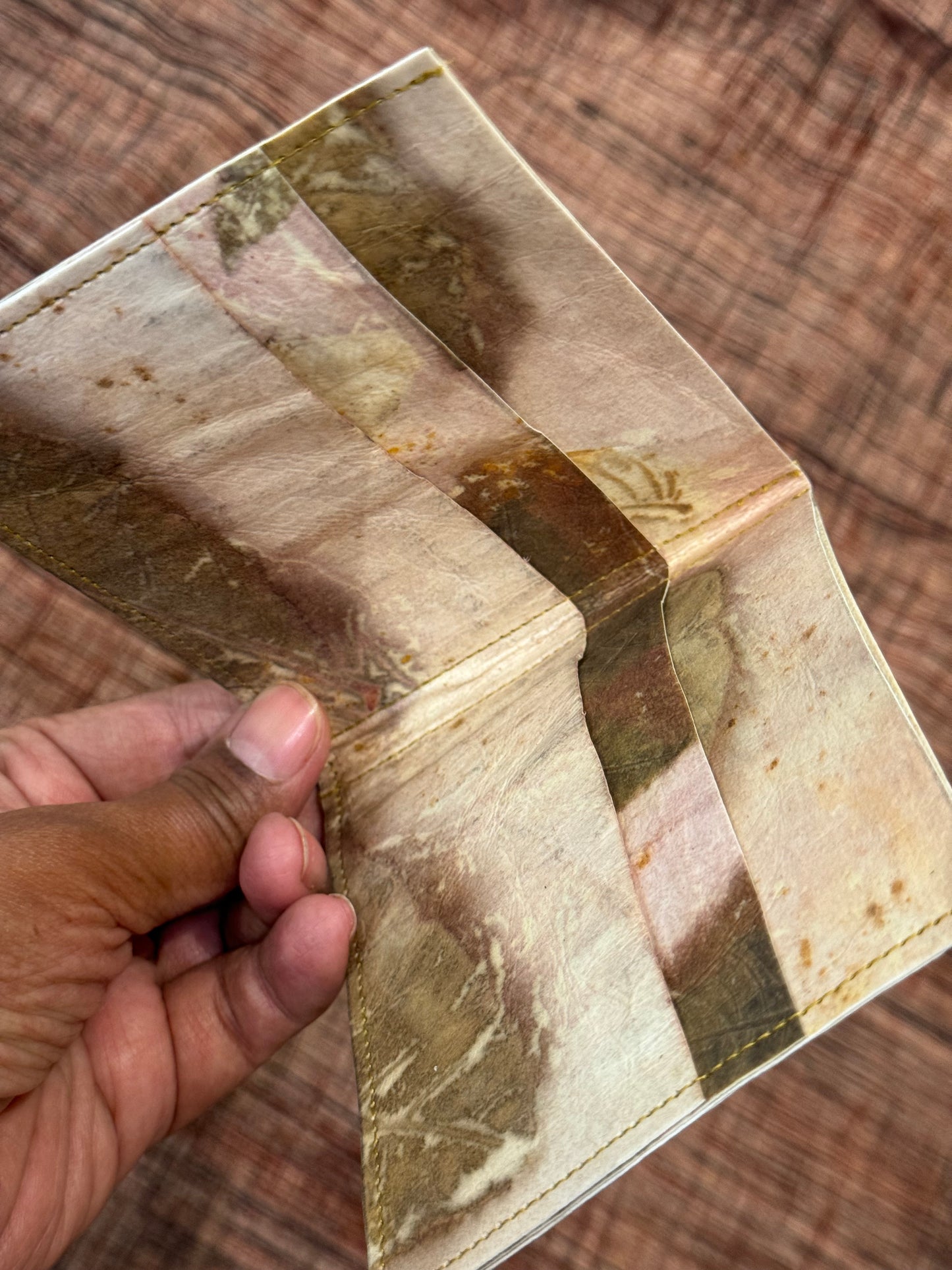 Eco printed paper fabric hand crafted foldable wallet