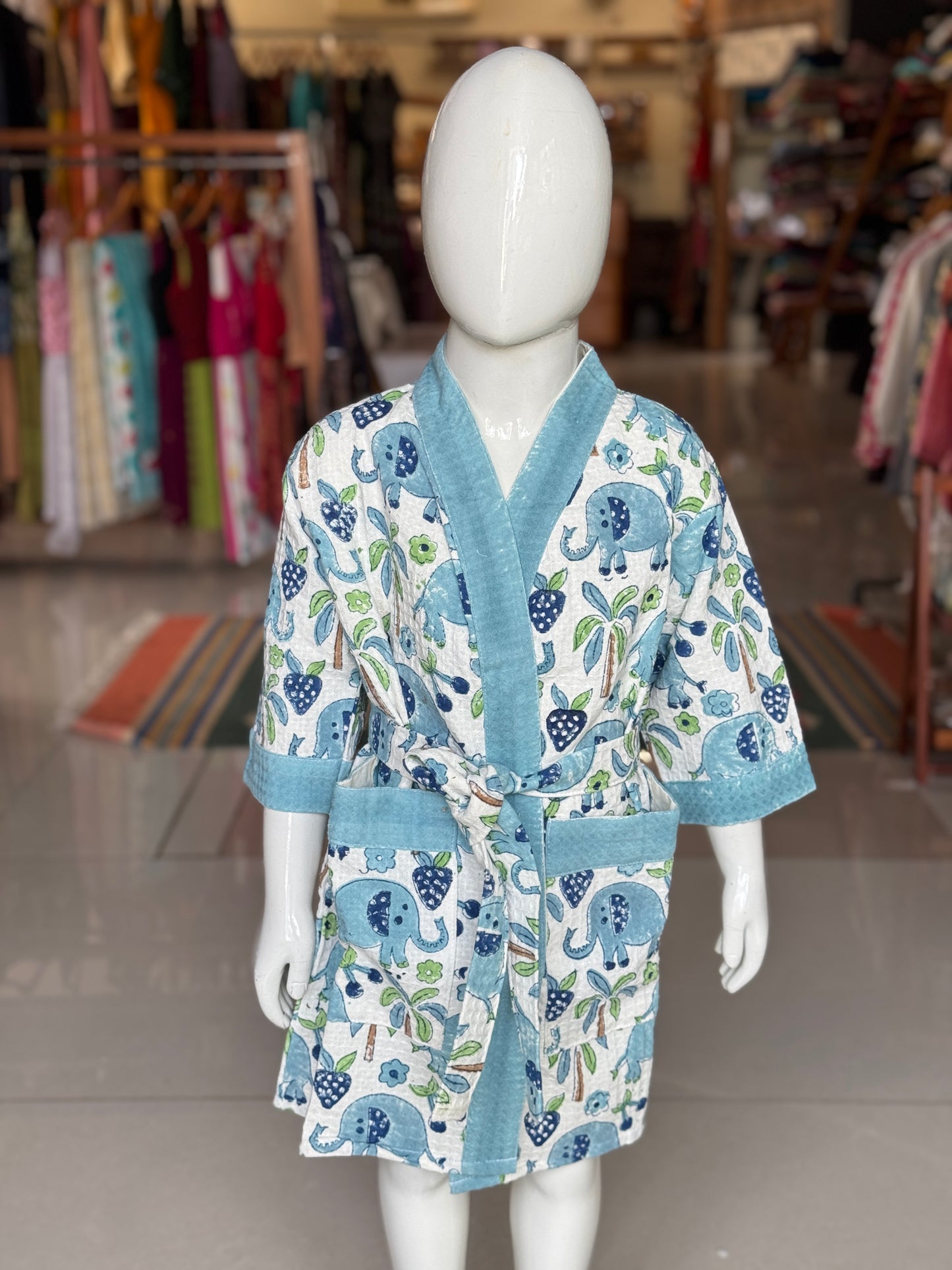 Bath robe / swim suit cover up for children - hand block printed waffle cotton - multiple prints and sizes