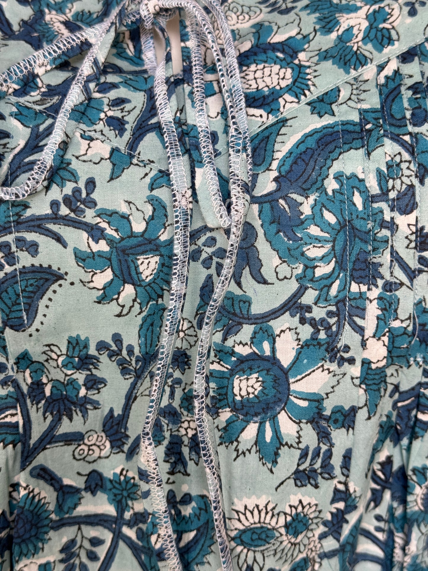 Blue frill sleeves top in hand block printed cotton