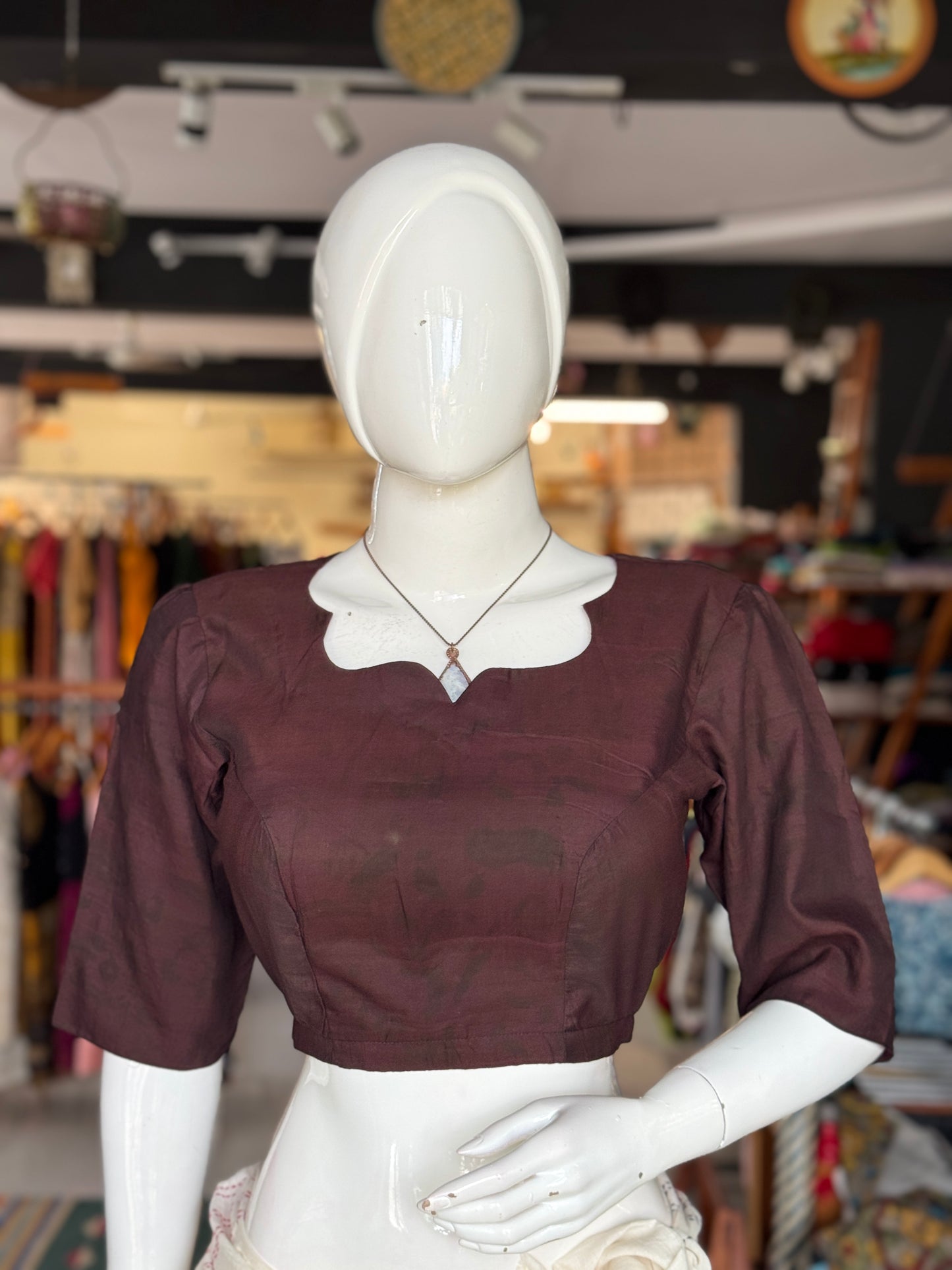 Brown silk cotton handwoven, light hand block printed blouse - multiple styles