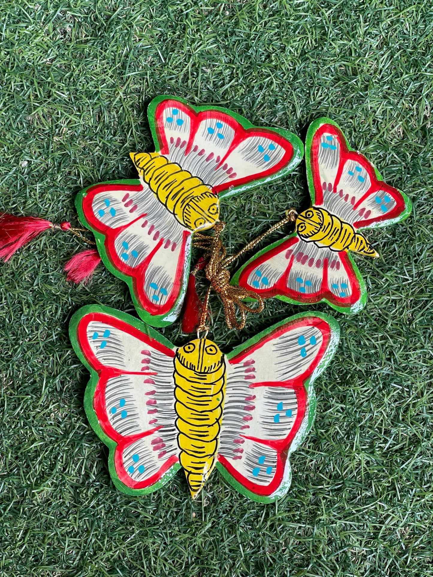 Papier mache hand painted butterflies 3 piece set