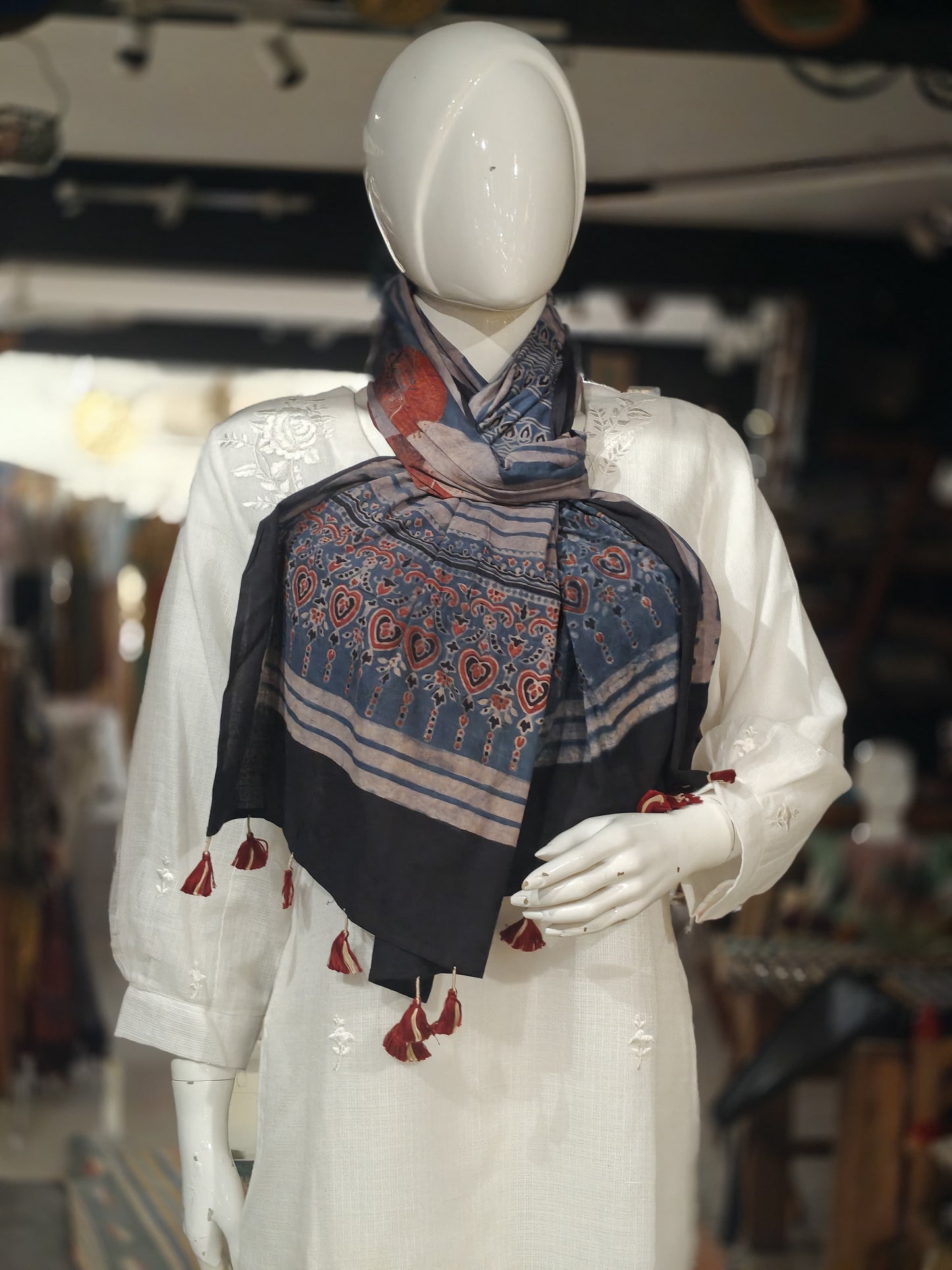 Ajrakh cotton stole - hand block geometric prints