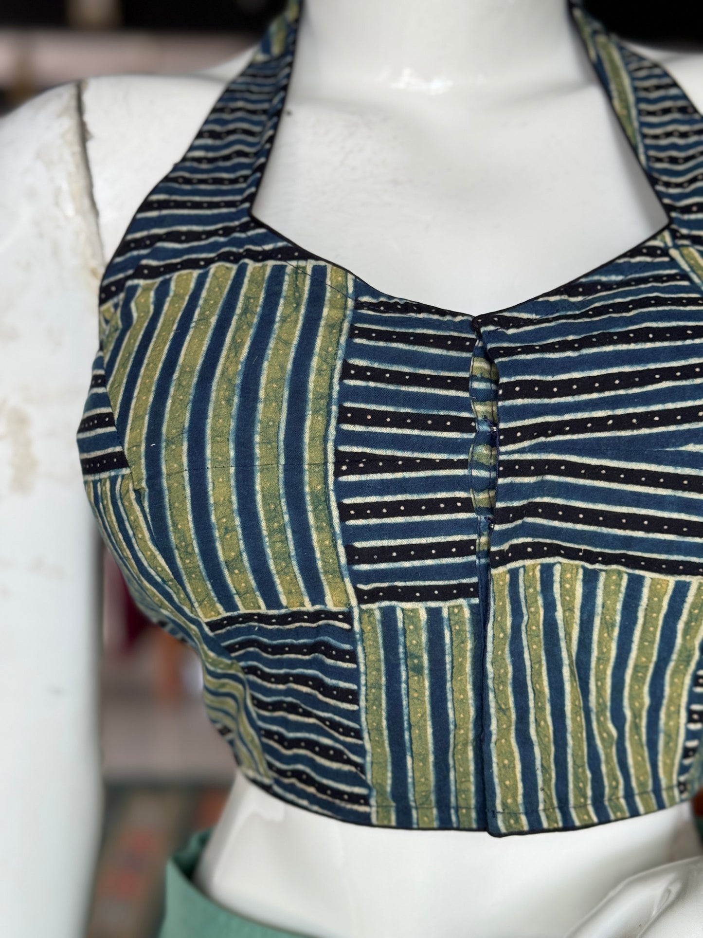 Ajrakh hand block printed cotton halter neck blouse - multiple designs available