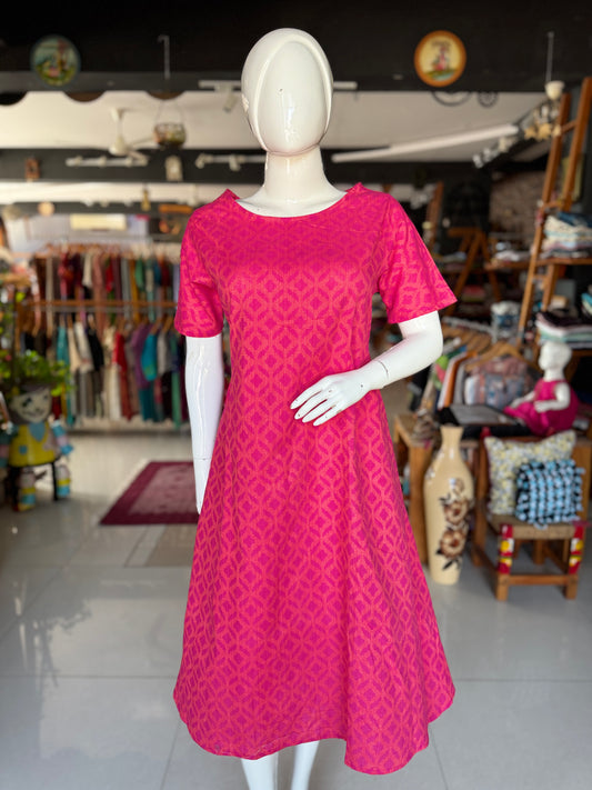 Pink n yellow cotton A-line dress / kurti