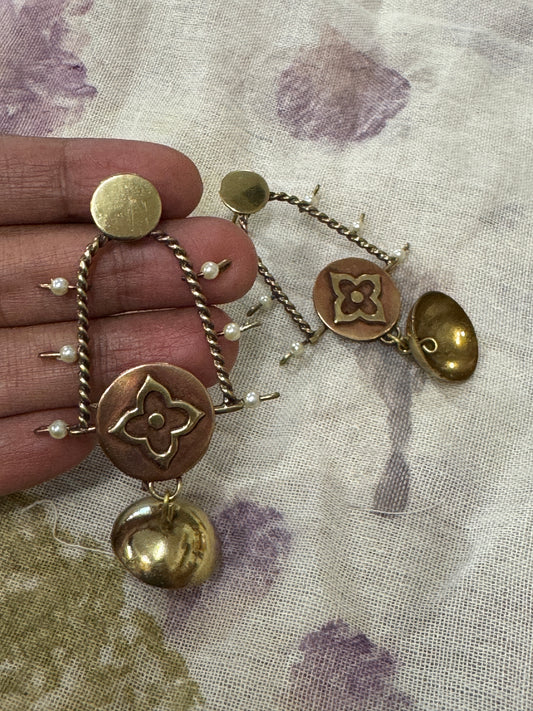 Bell shaped designer earrings made of copper and brass