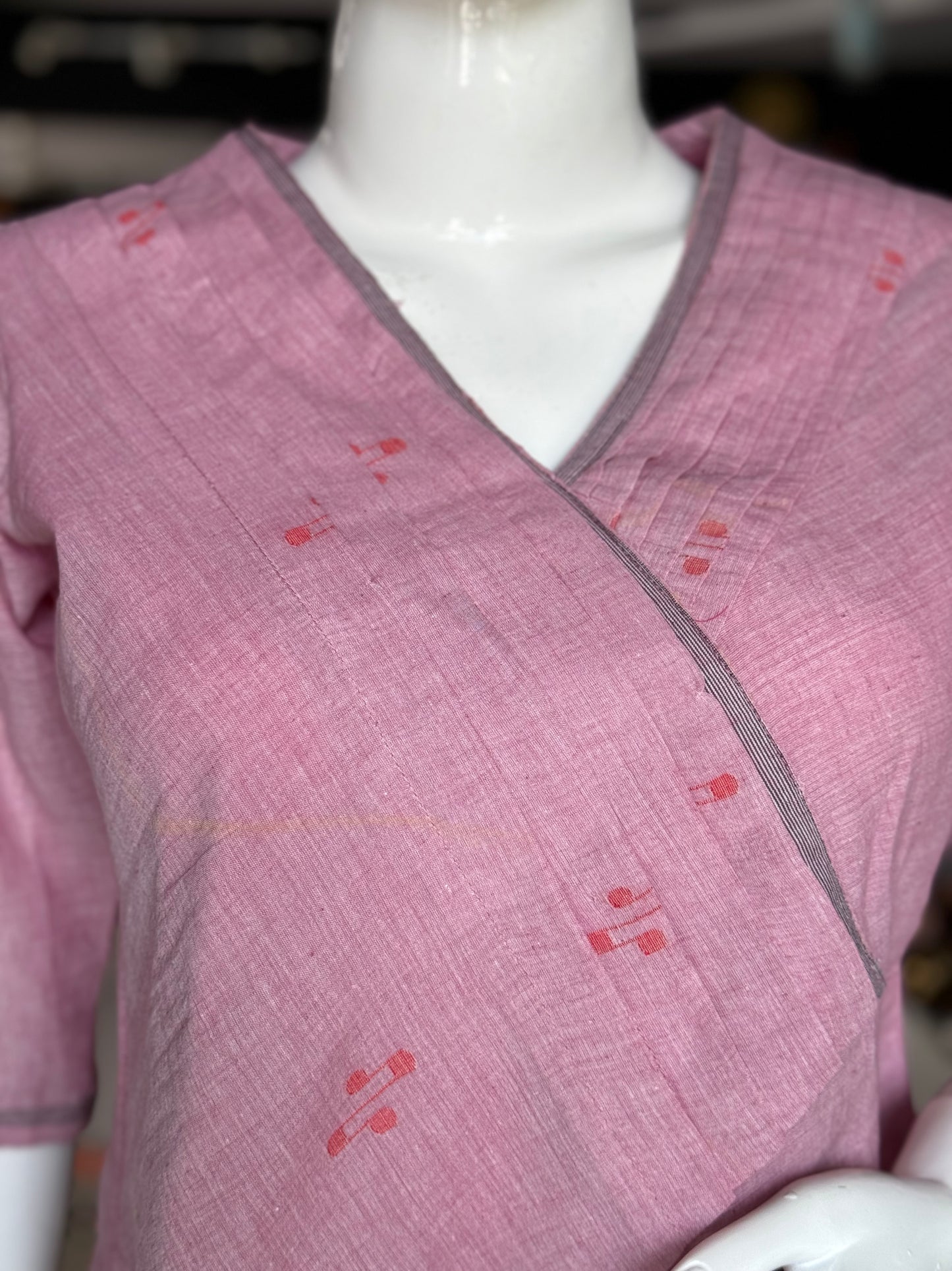 Light pink handwoven soft cotton Jamdani top for women