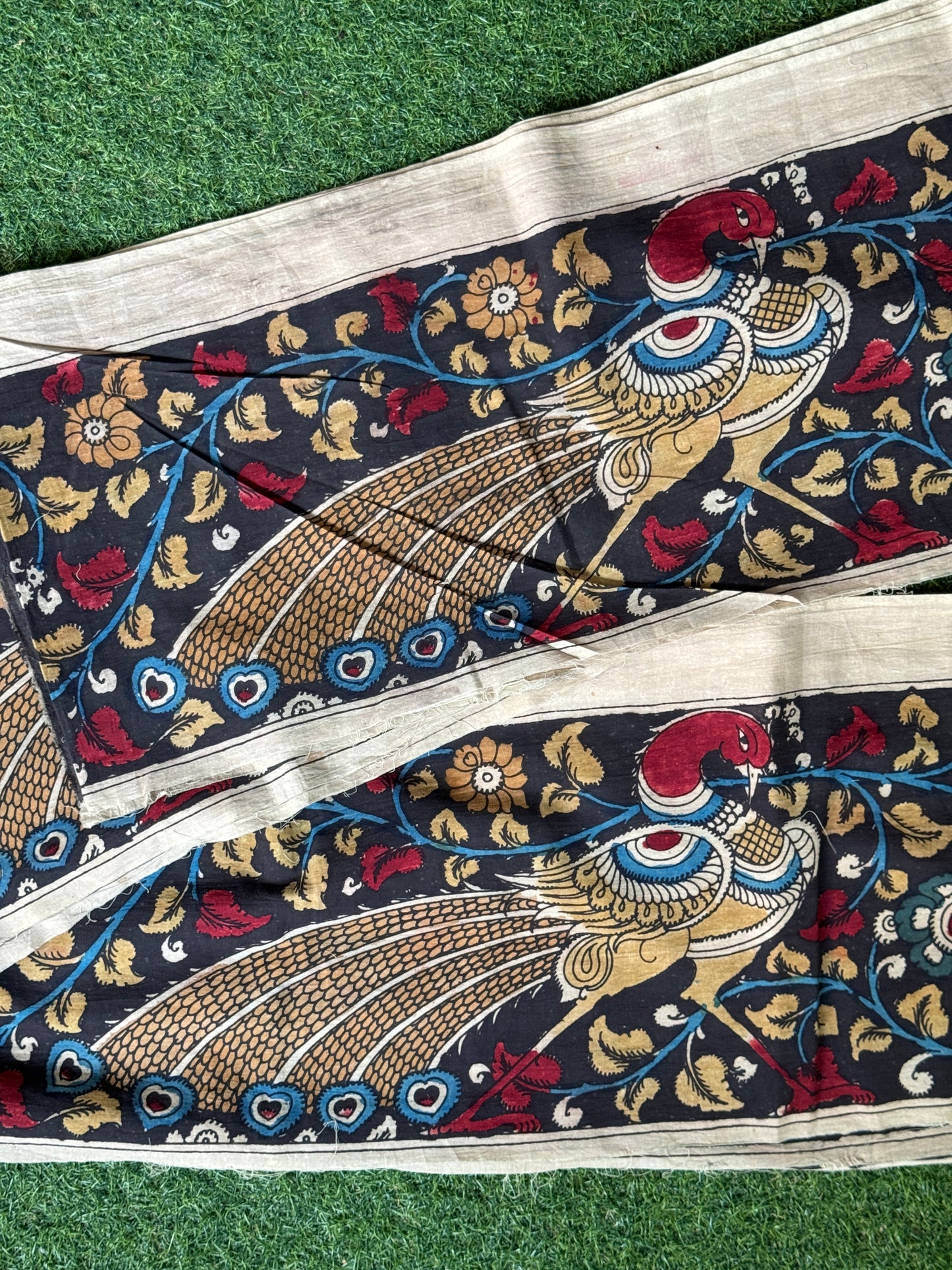 Hand painted pen kalamkari cotton border fabric