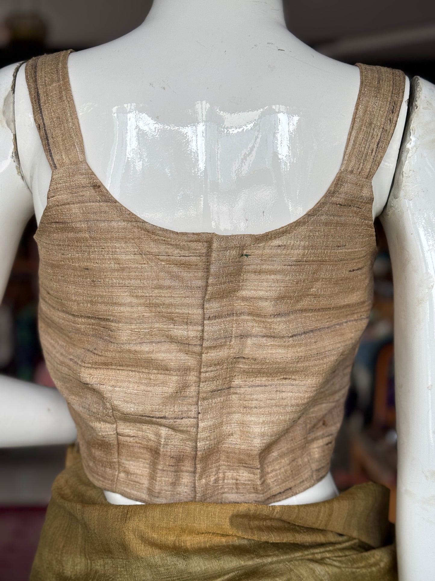 Ghicha tussar silk handwoven natural shade sleeveless blouse