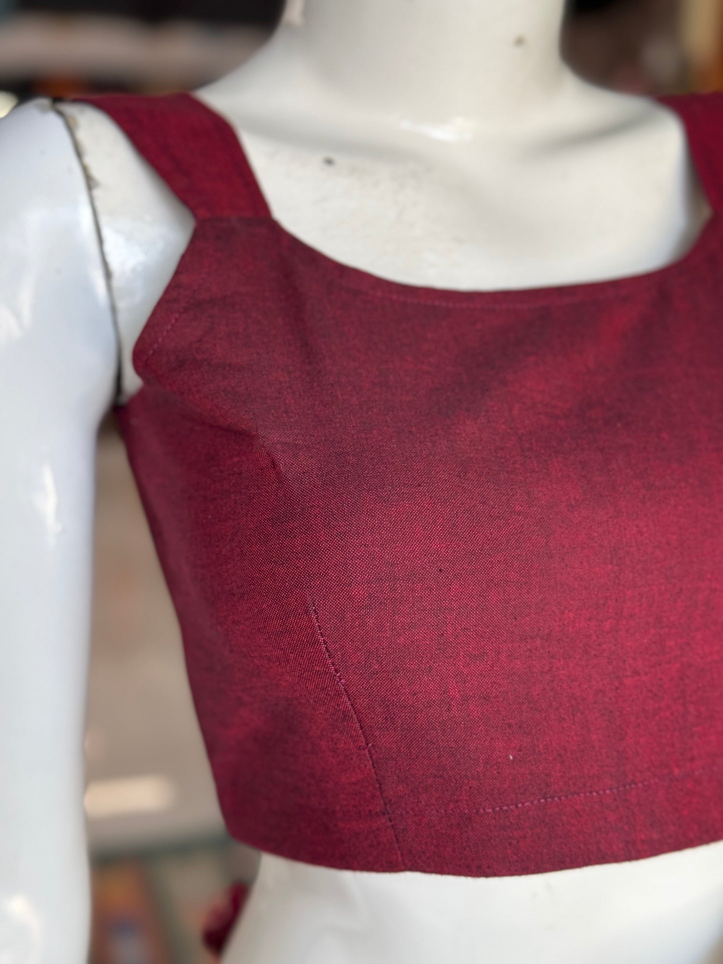 Maroon cotton sleeveless strappy cotton blouse